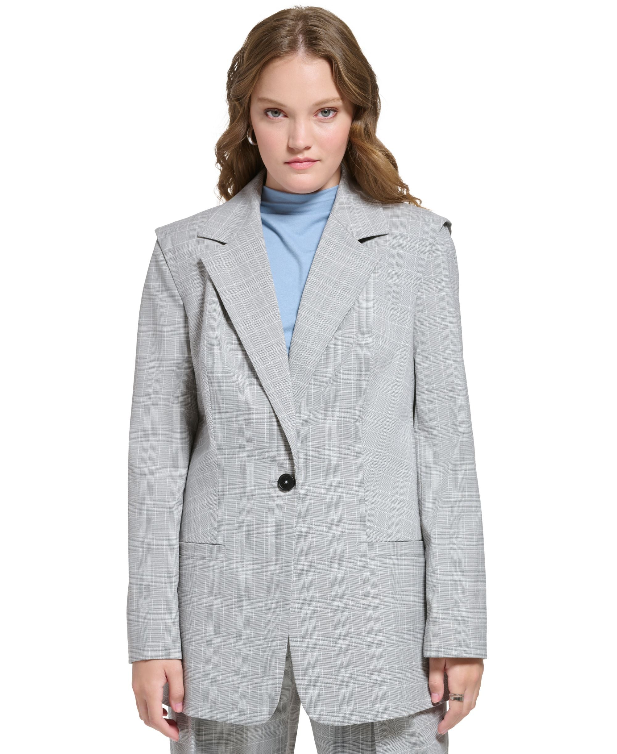 Women's X-Fit Oversized One Button Plaid Blazer
