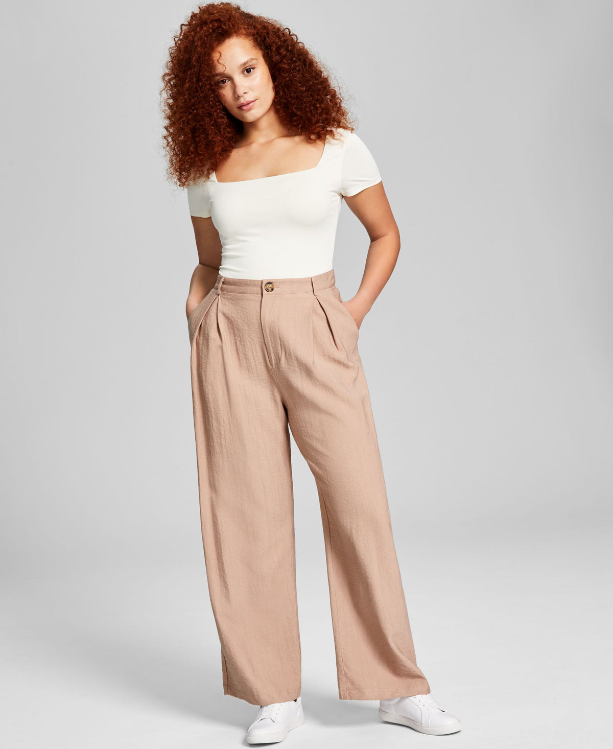 Now This Womens High Rise Wide Leg Textured Trouser Pants