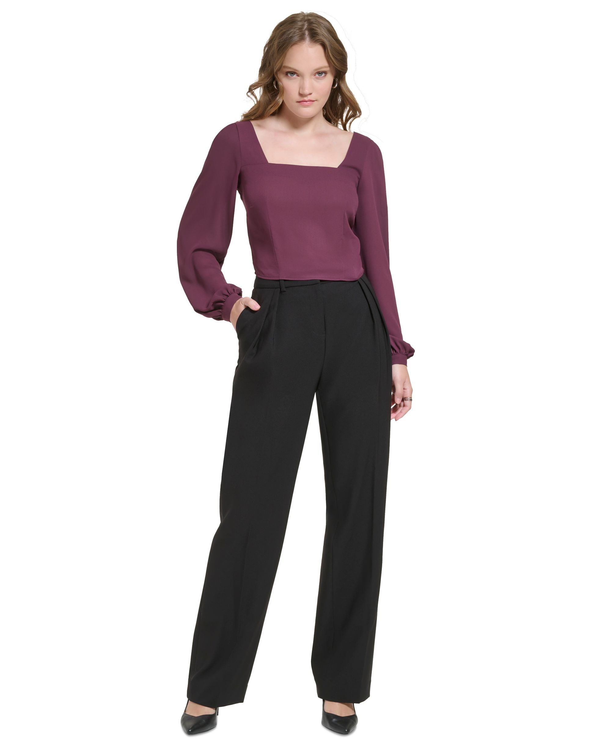 Women's Square-Neck Blouson-Sleeve Top