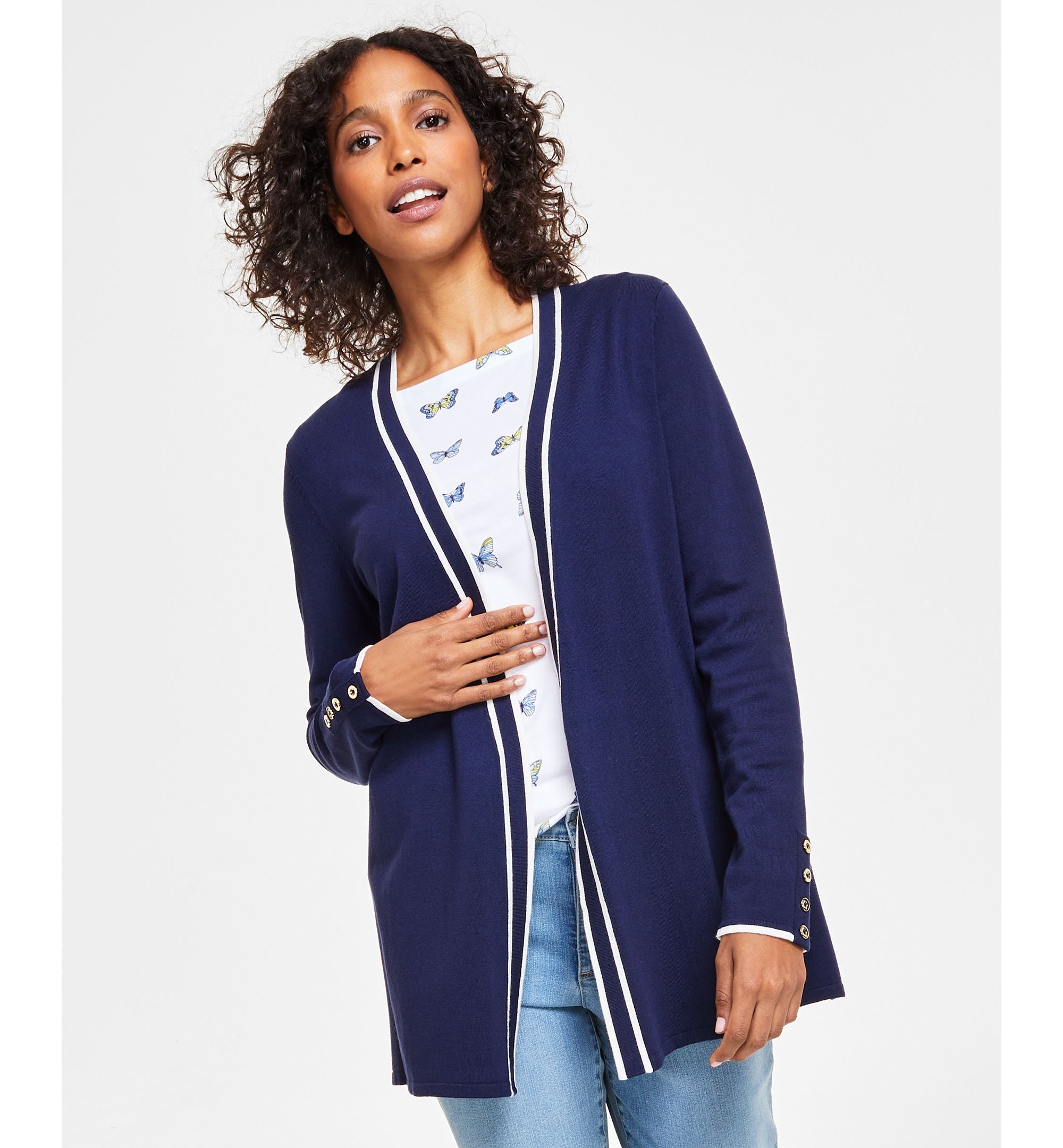 Women's Contrast-Trim Completer Cardigan