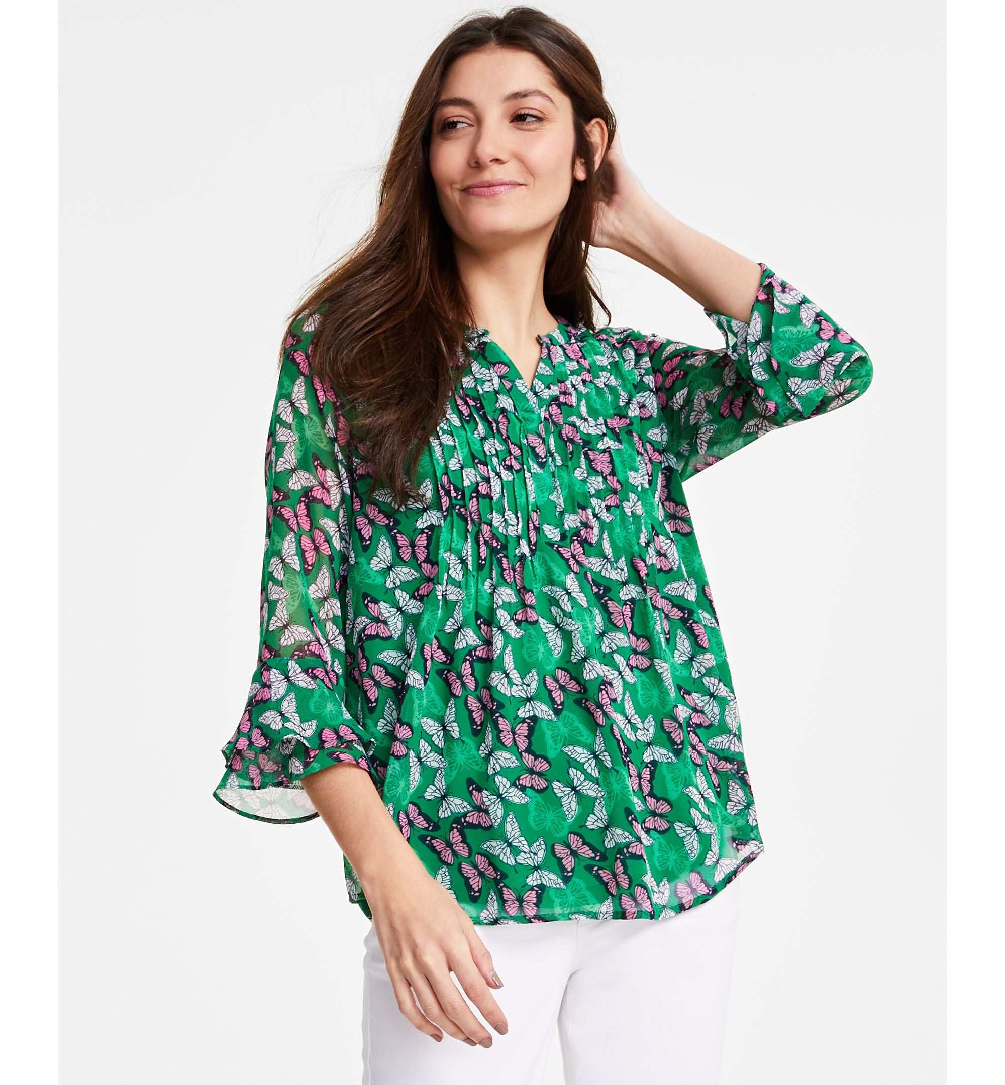 Charter Club Womens Print Pintuck Top