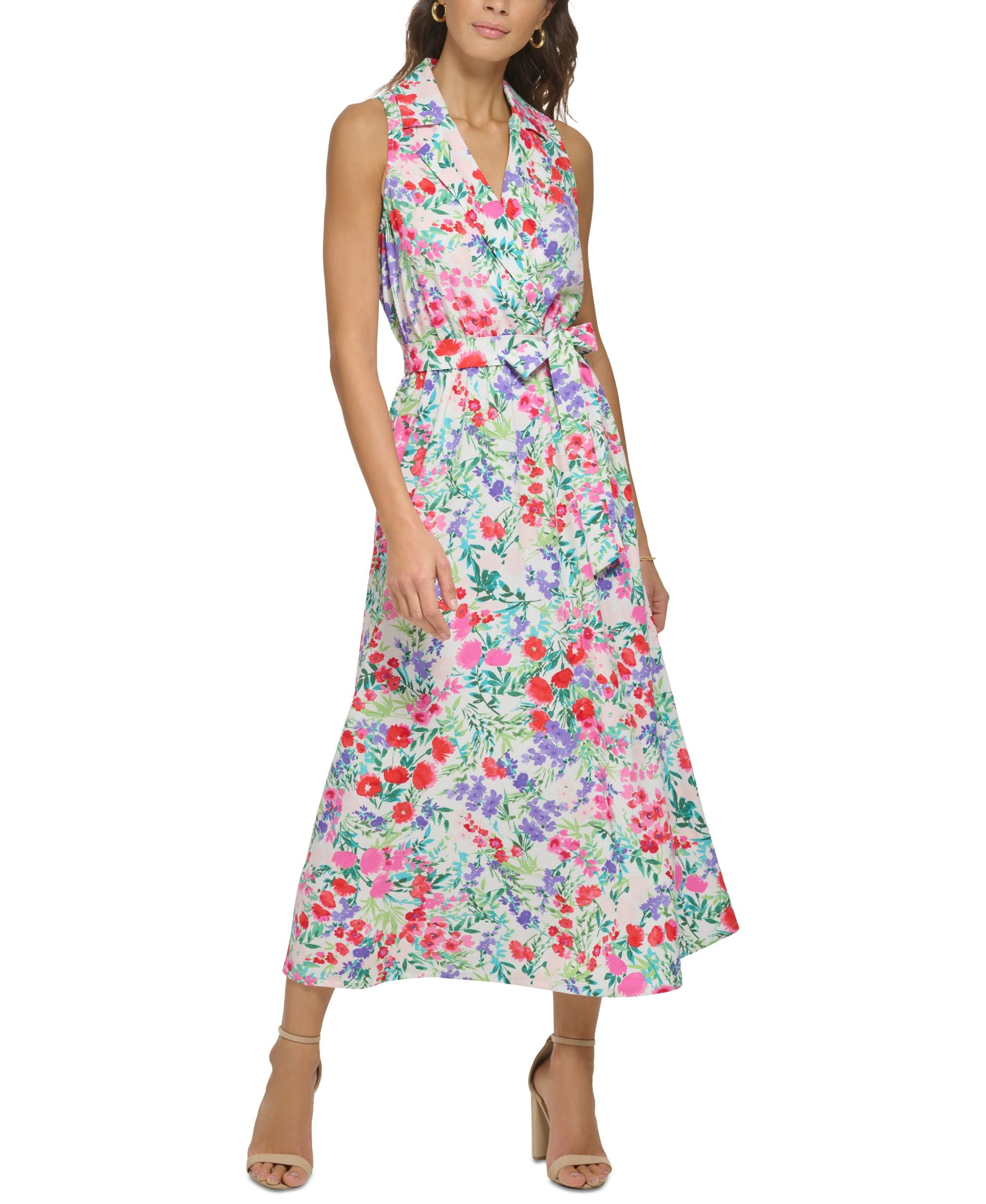 Women's Floral-Print Notched Collar Maxi Dress