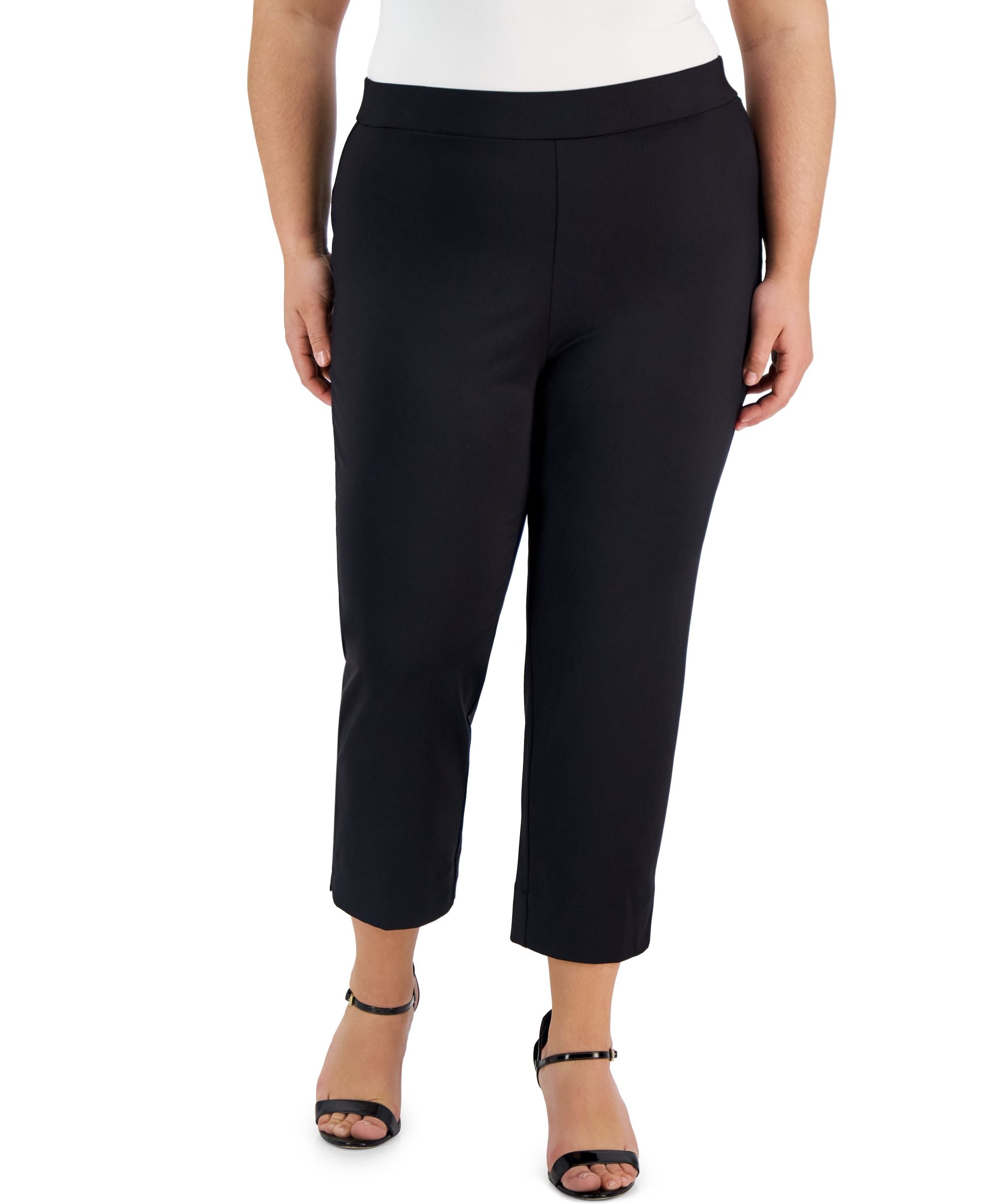 Plus Size Cropped Slim-Leg Pull-On Pants