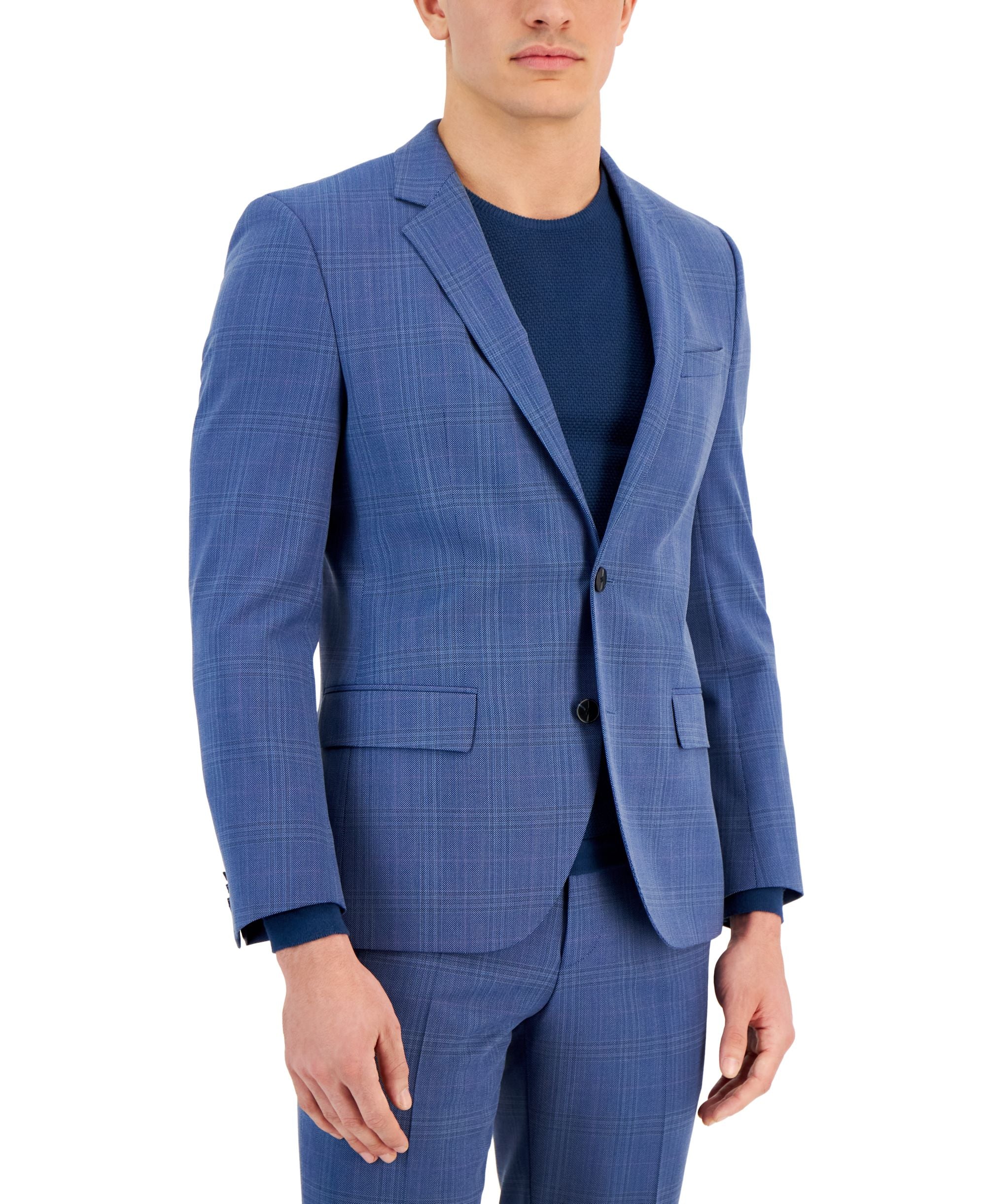 Men's Slim-Fit Plaid Suplerflex Suit Jacket
