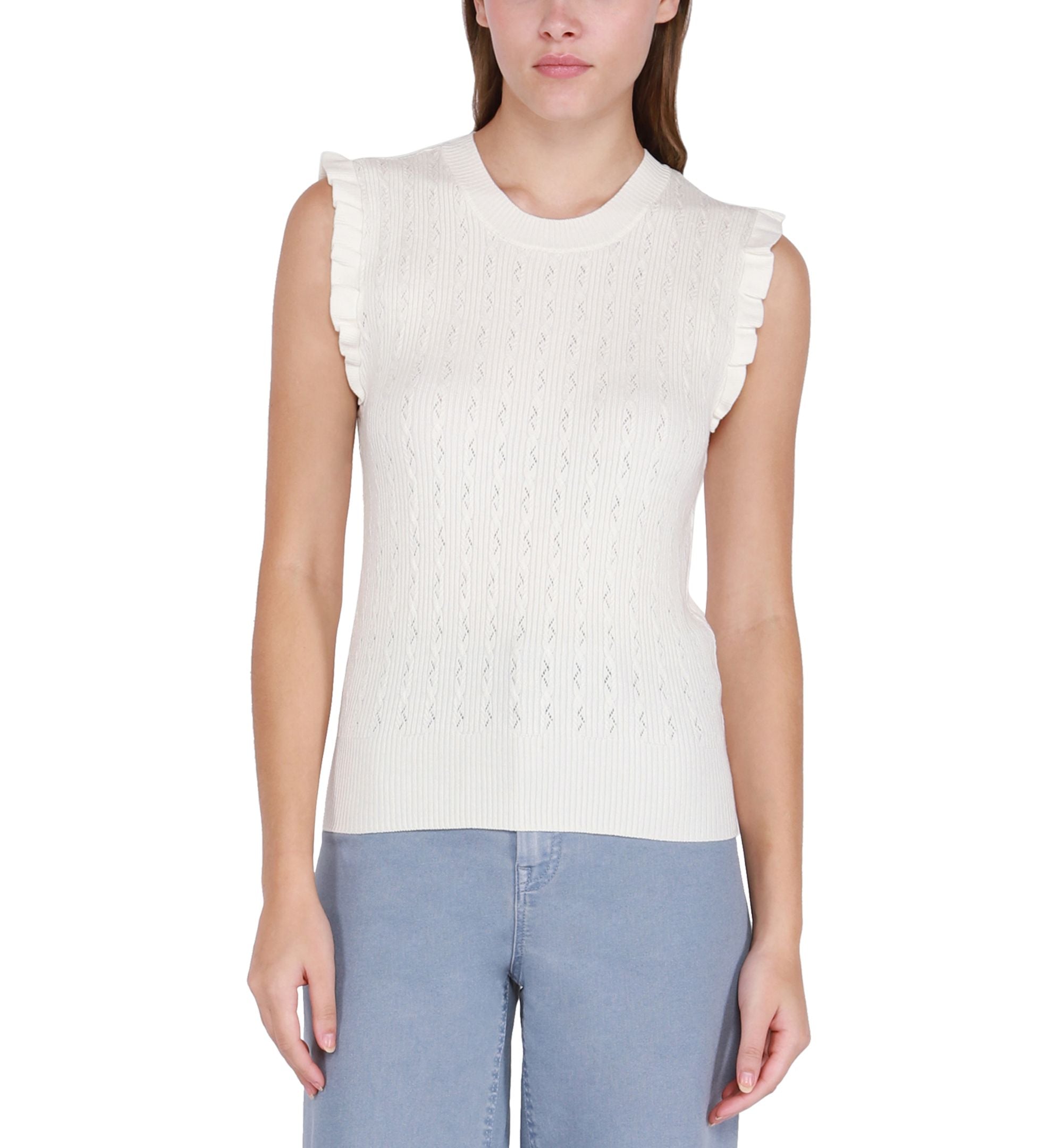 Women's Ruffled-Shoulder Ribbed Knit Sweater