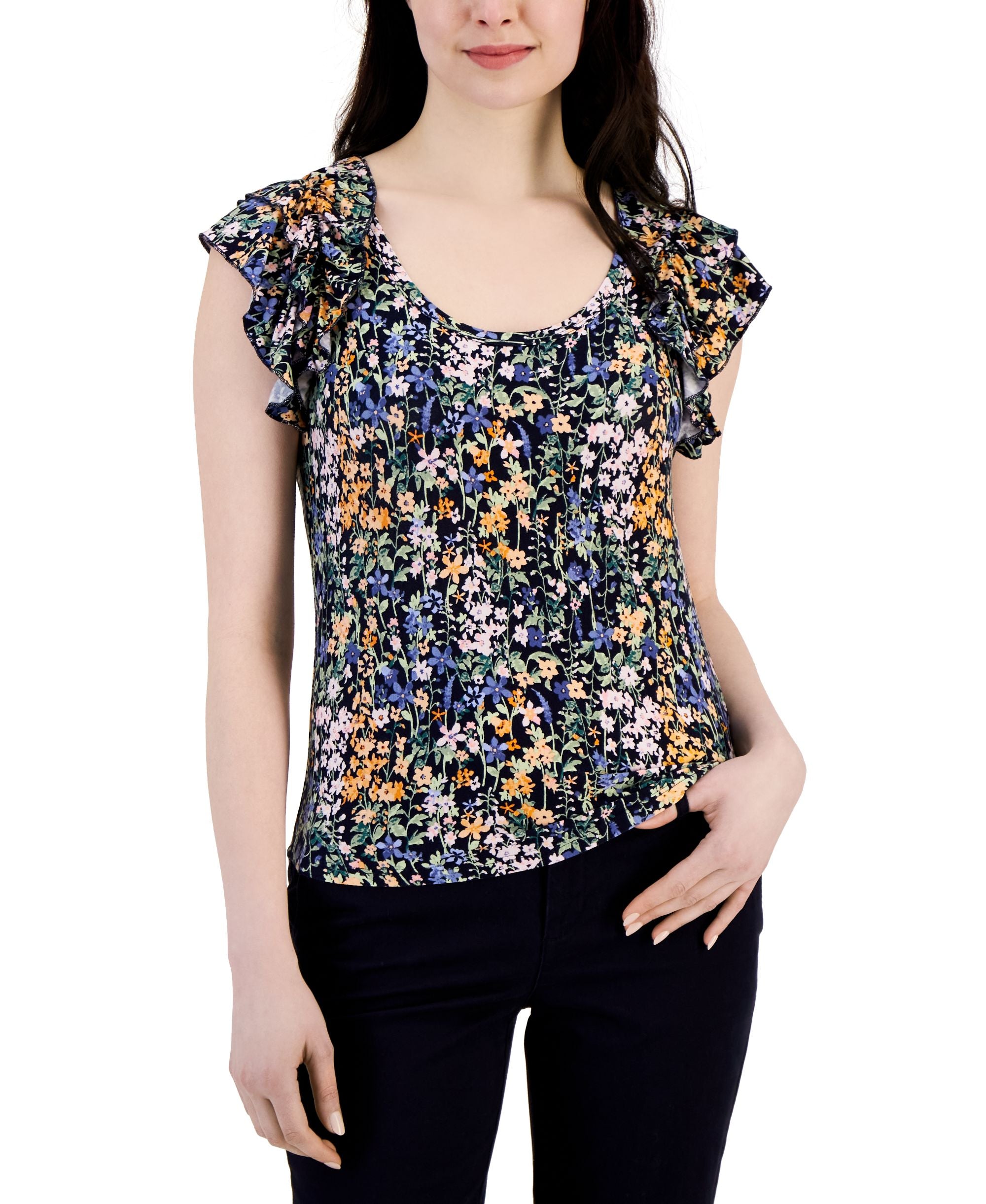 Women's Flutter-Sleeve Floral Top