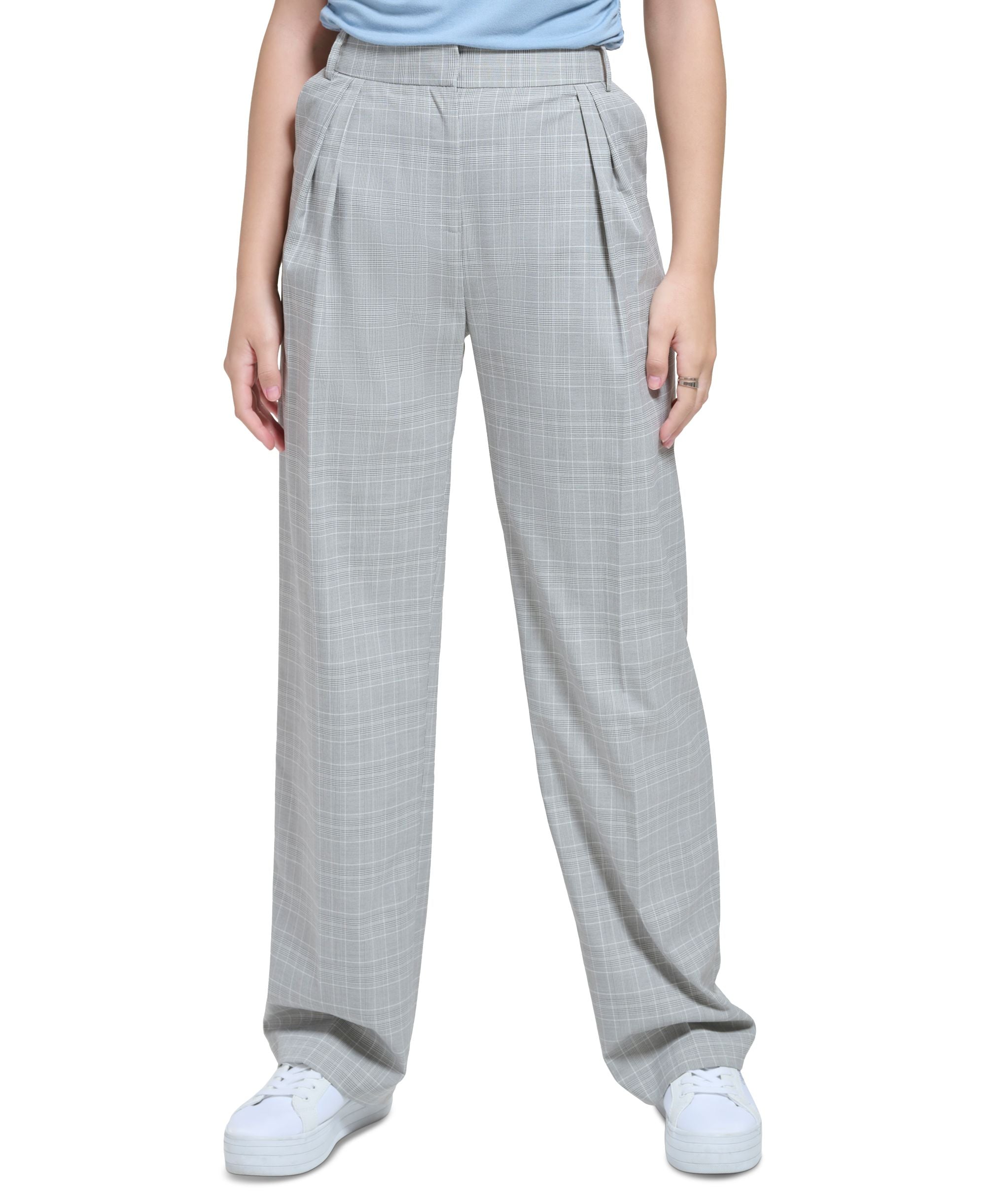 Women's Pleat Front Plaid Wide Leg Pants