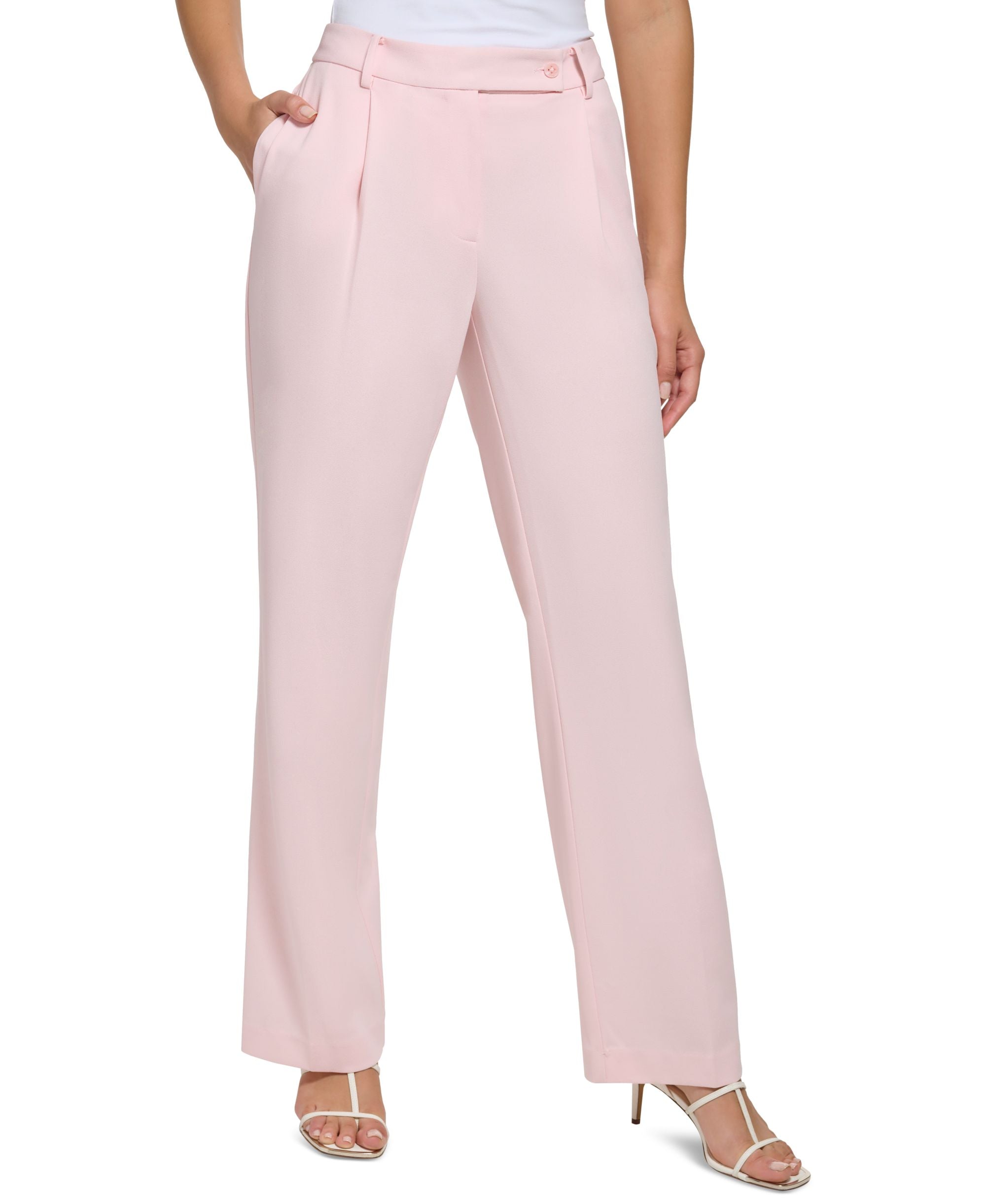 Women's Solid Extended-Tab Pleat-Front Wide-Leg Pants