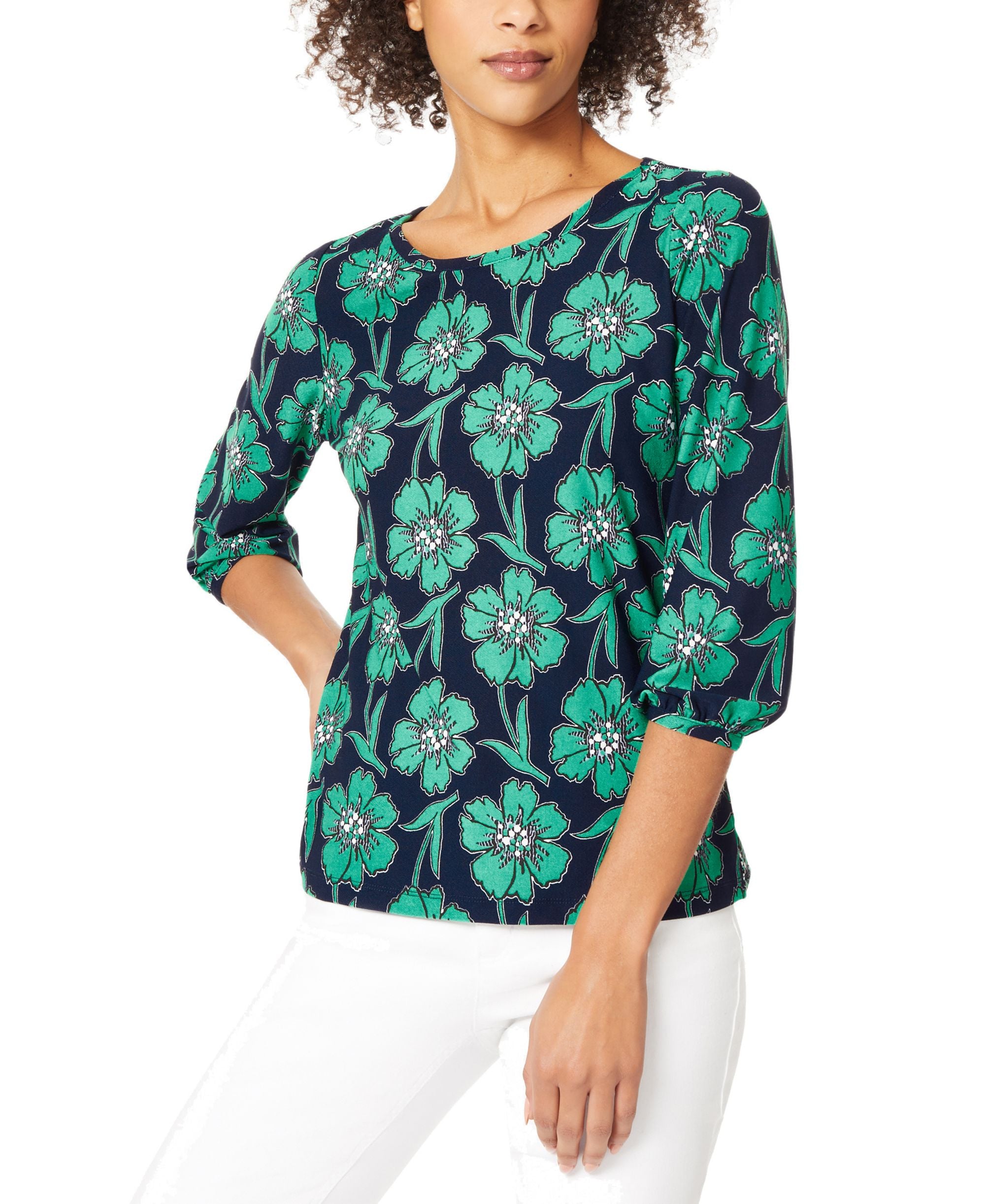 Women's Floral-Print 3/4-Sleeve Top