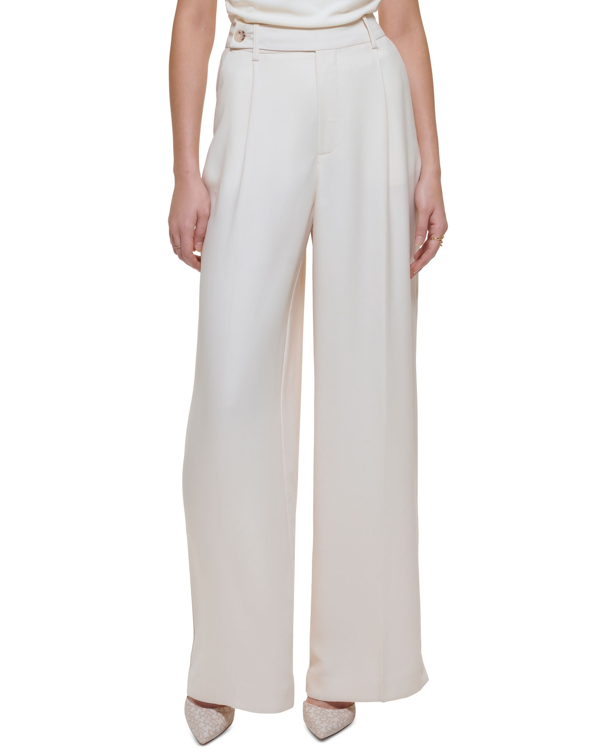 Women's High-Rise Zip-Front Wide-Leg Crepe Pants