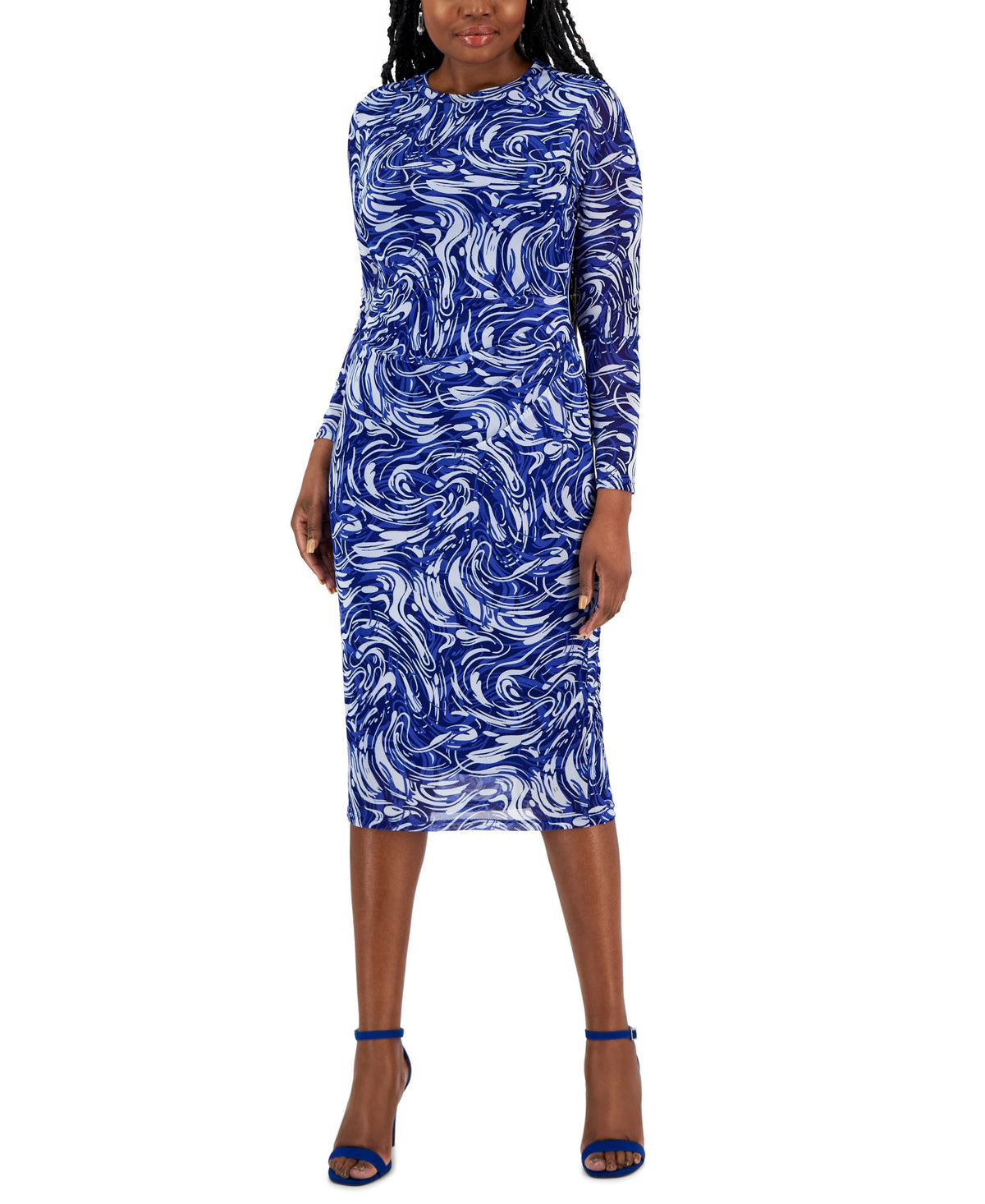 Women's Printed Side-Pleated Long-Sleeve Dress