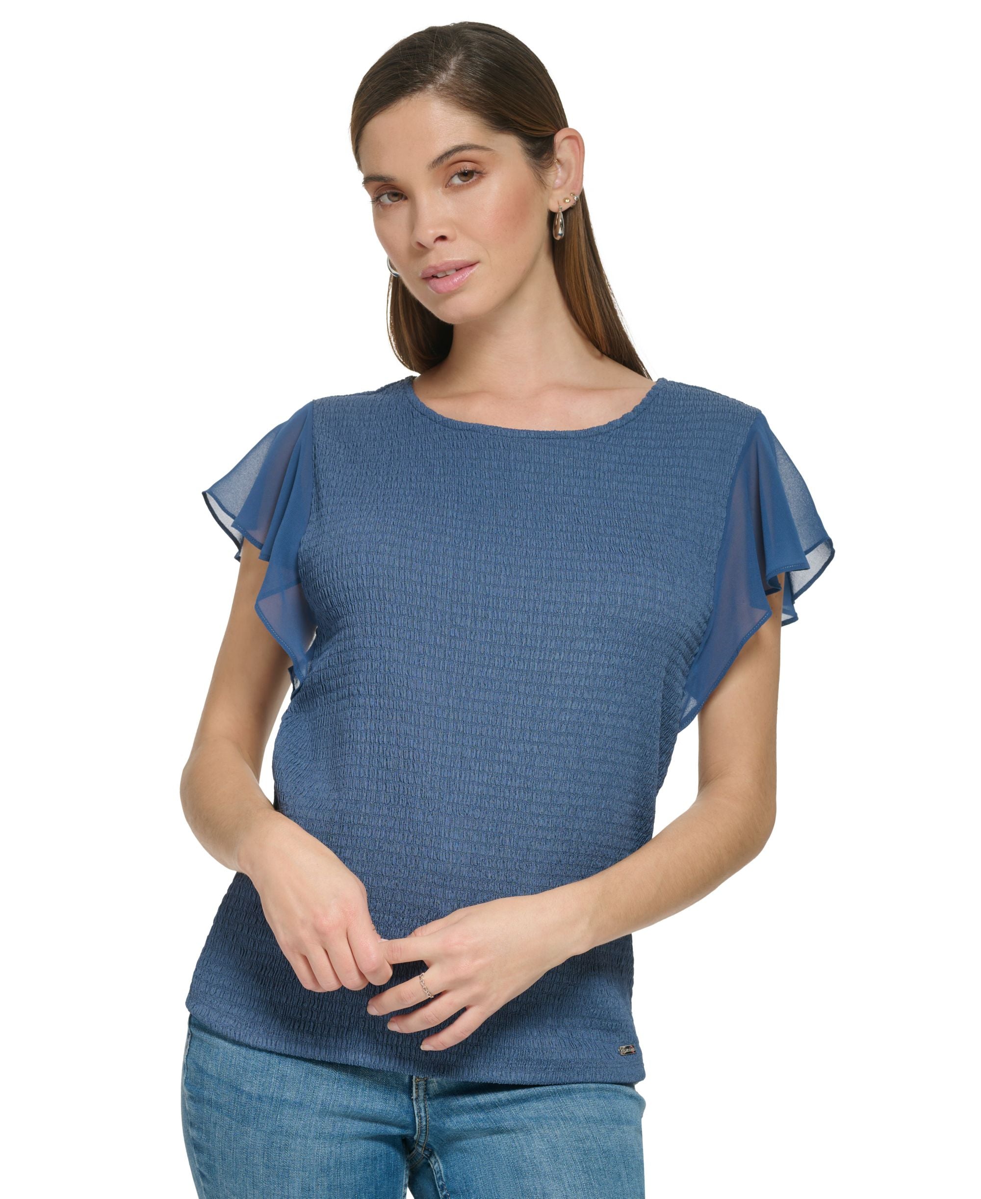 Women's Smocked Flutter-Sleeve Top