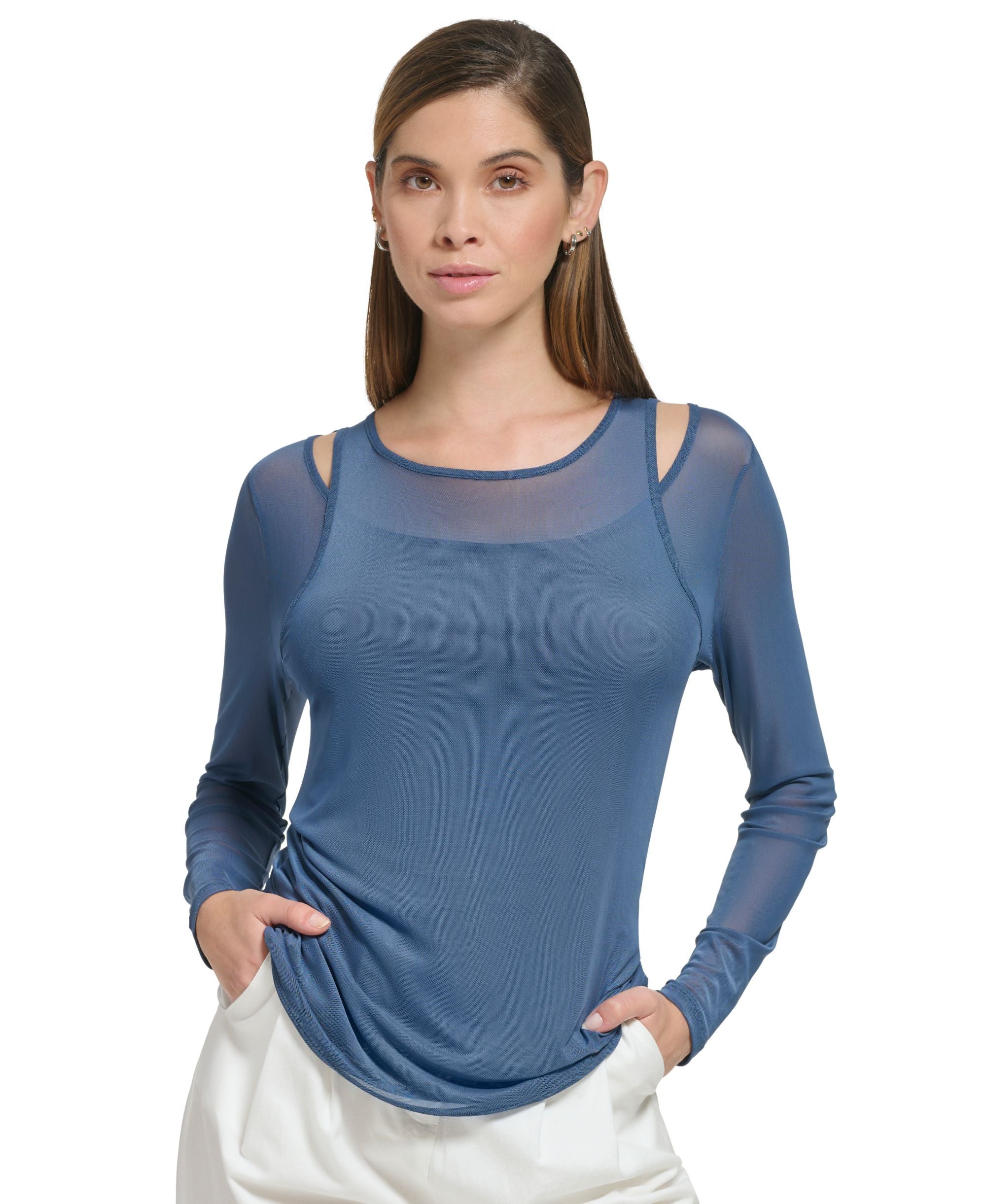 Women's Layered Cutout Mesh Top