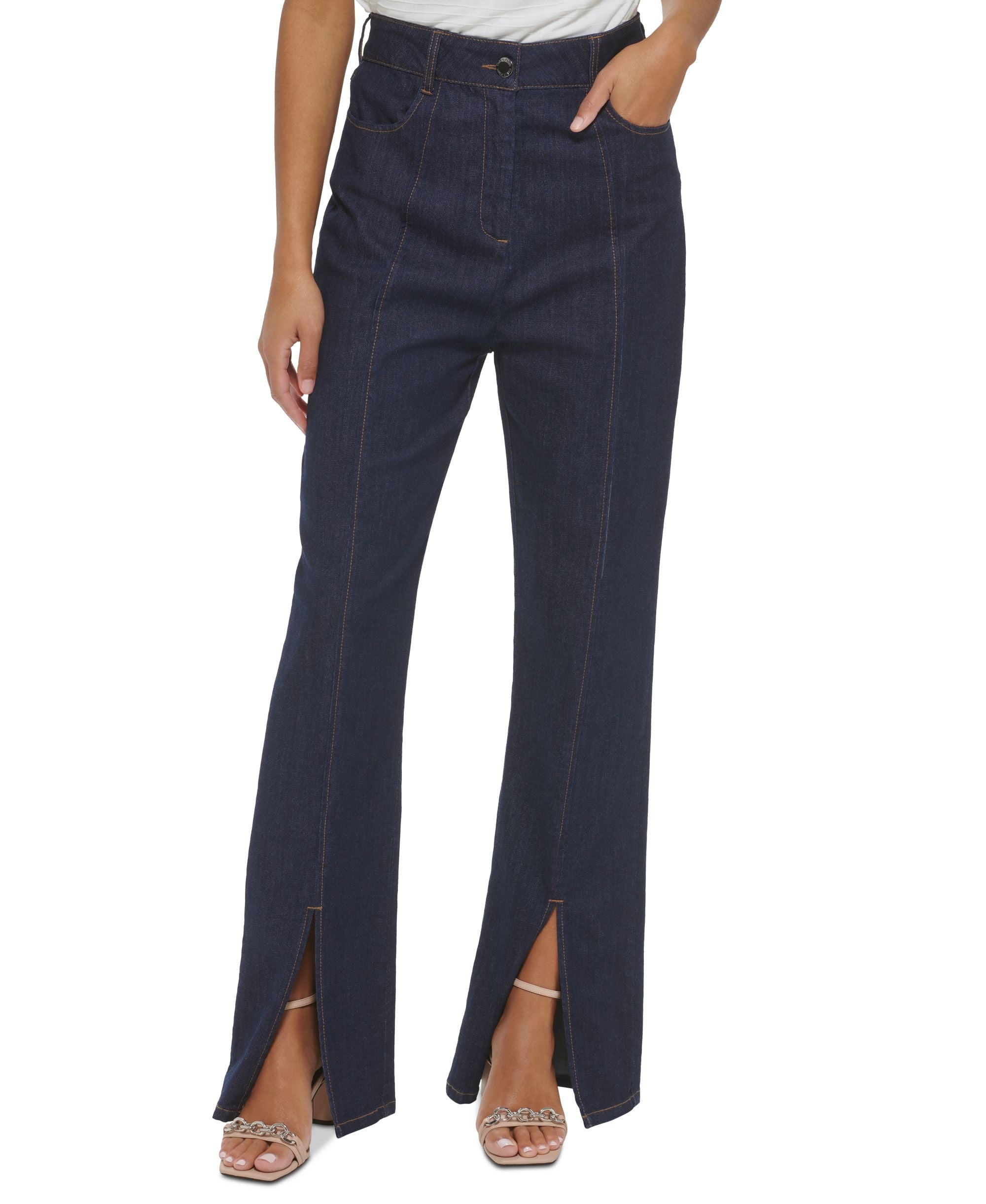 Petite Split-Front Denim Pants