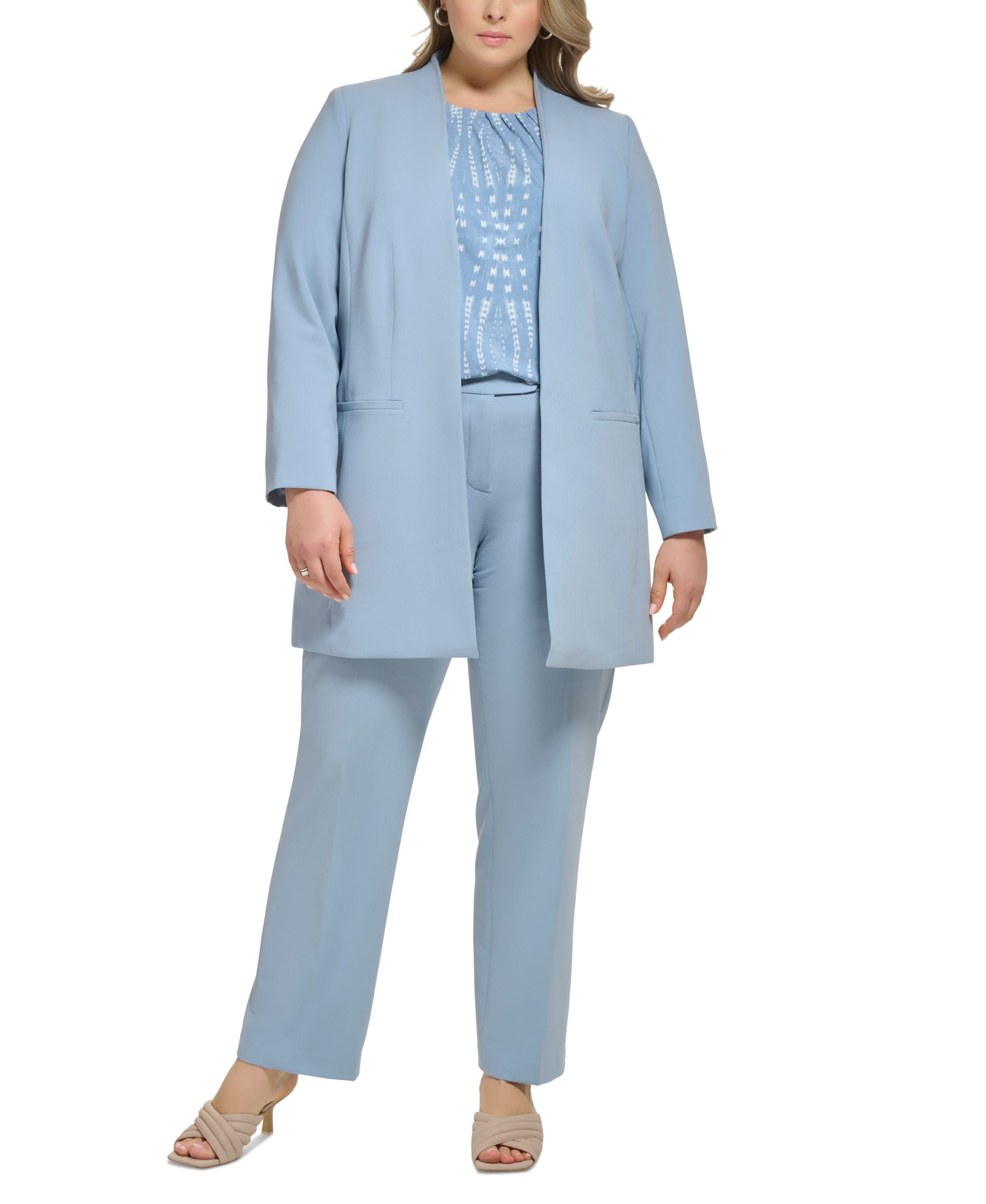 Plus Size Lux Collarless Open-Front Jacket