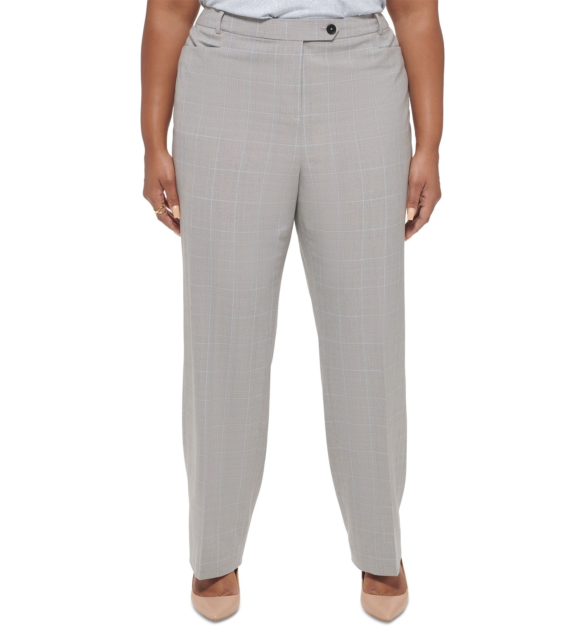 Plus Size Plaid Mid-Rise Slim-Leg Pants