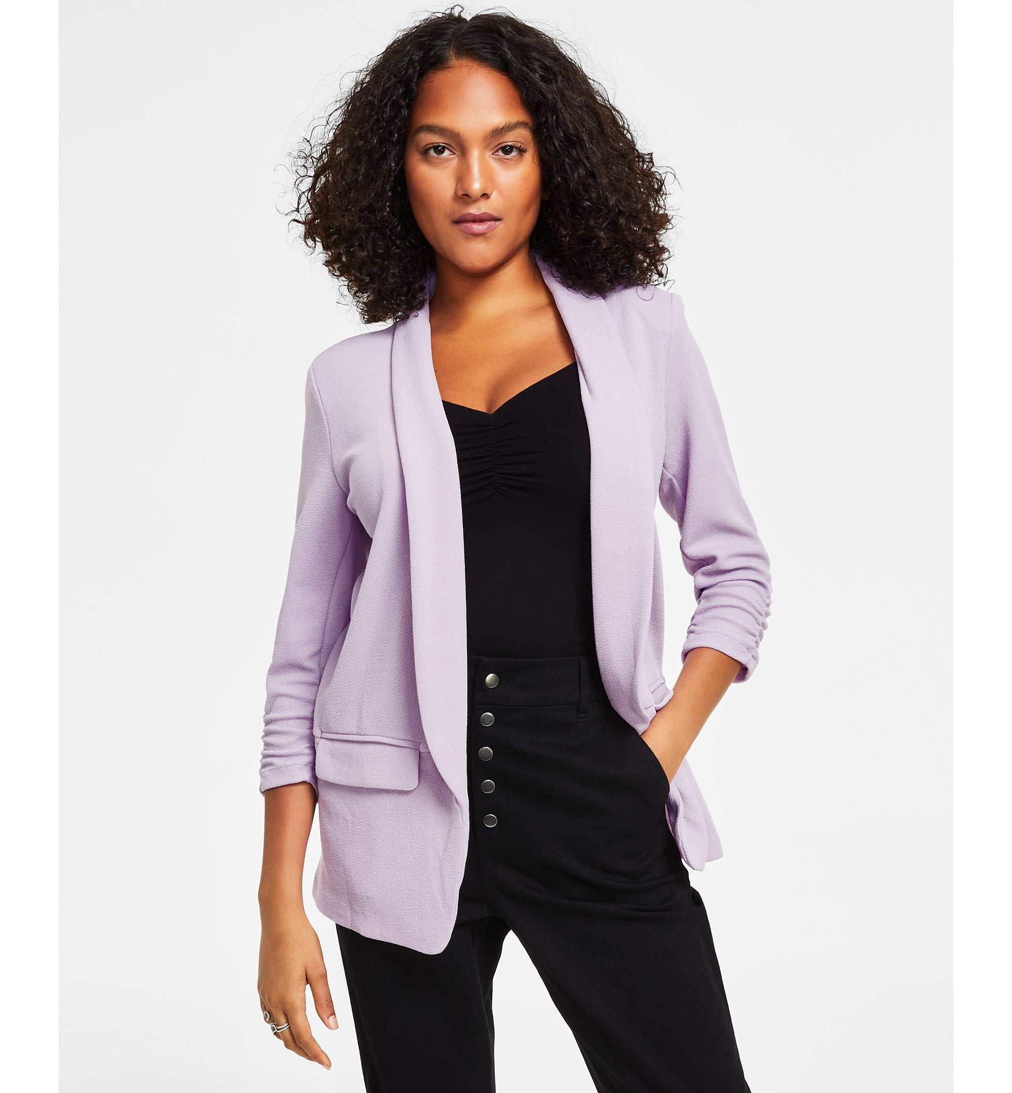 Bar III Petite Lightweight Knit 3/4 Sleeve Boyfriend Blazer