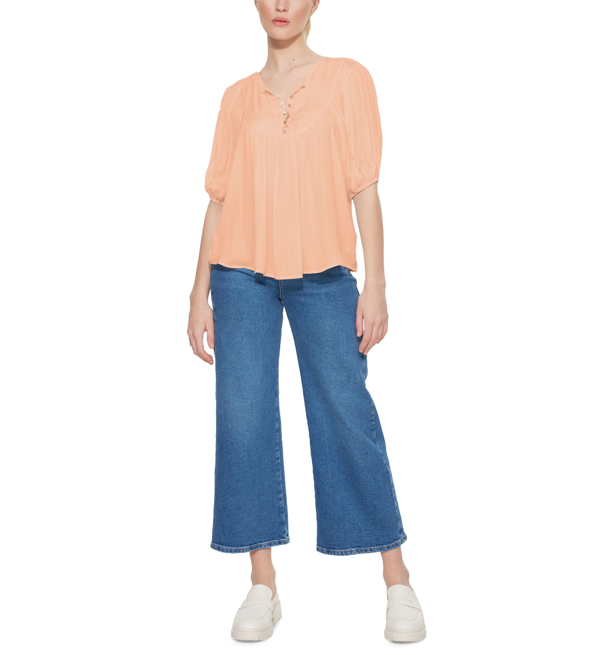 Women's Solid Quarter-Button Trapeze Henley Top