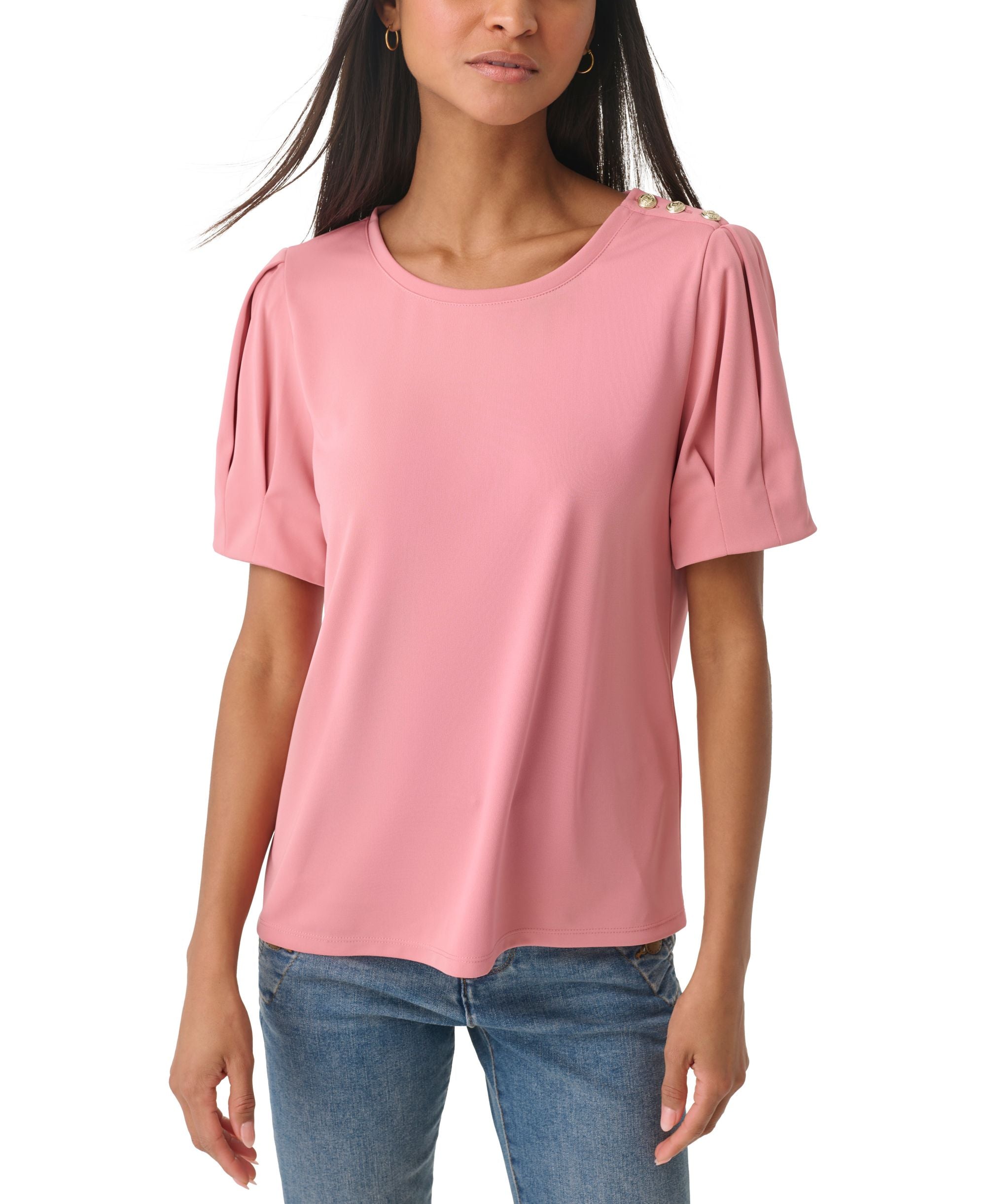 Women's Puff-Sleeve Shoulder-Button Top