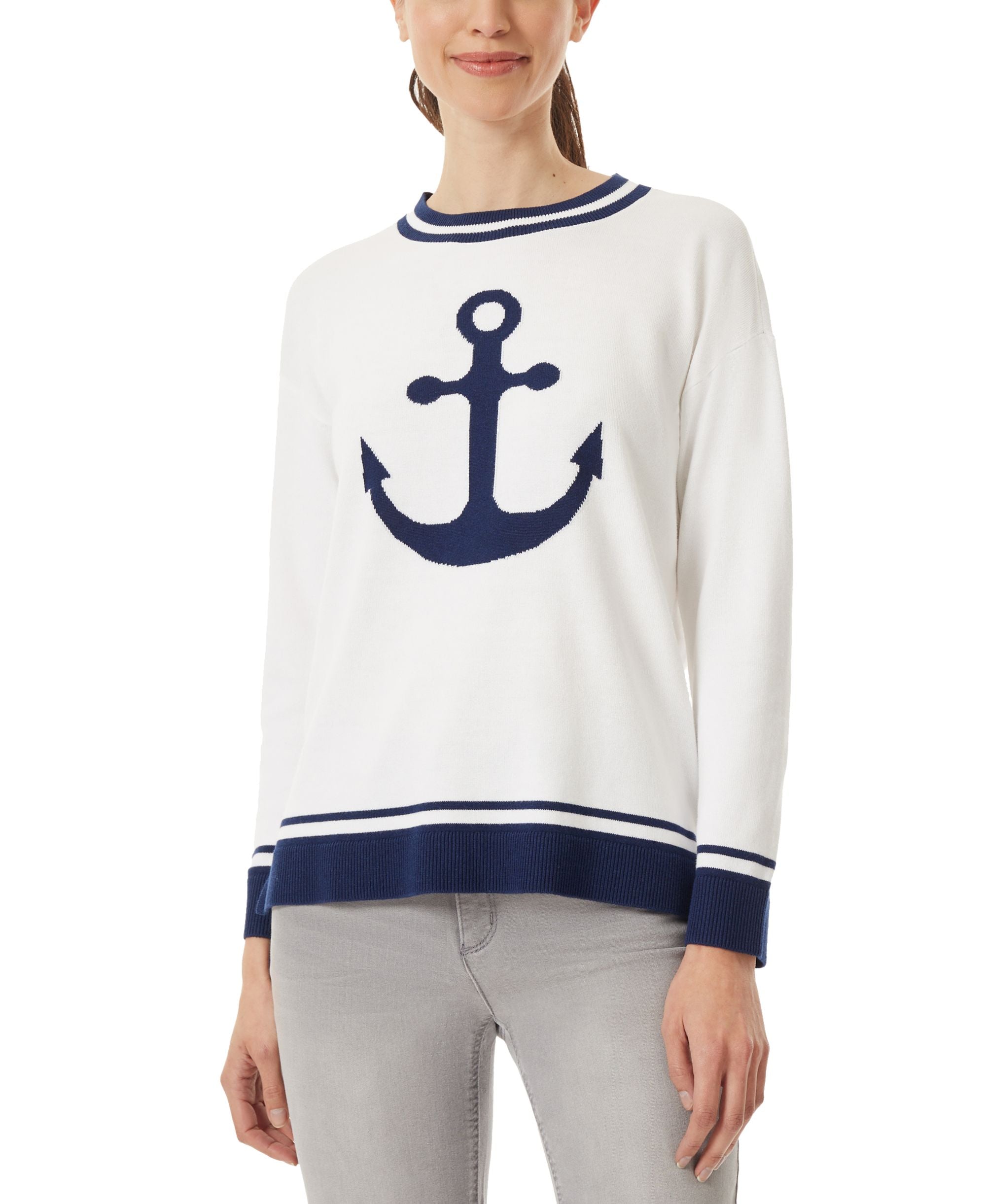 Women's Jacquard Anchor Crewneck Sweater