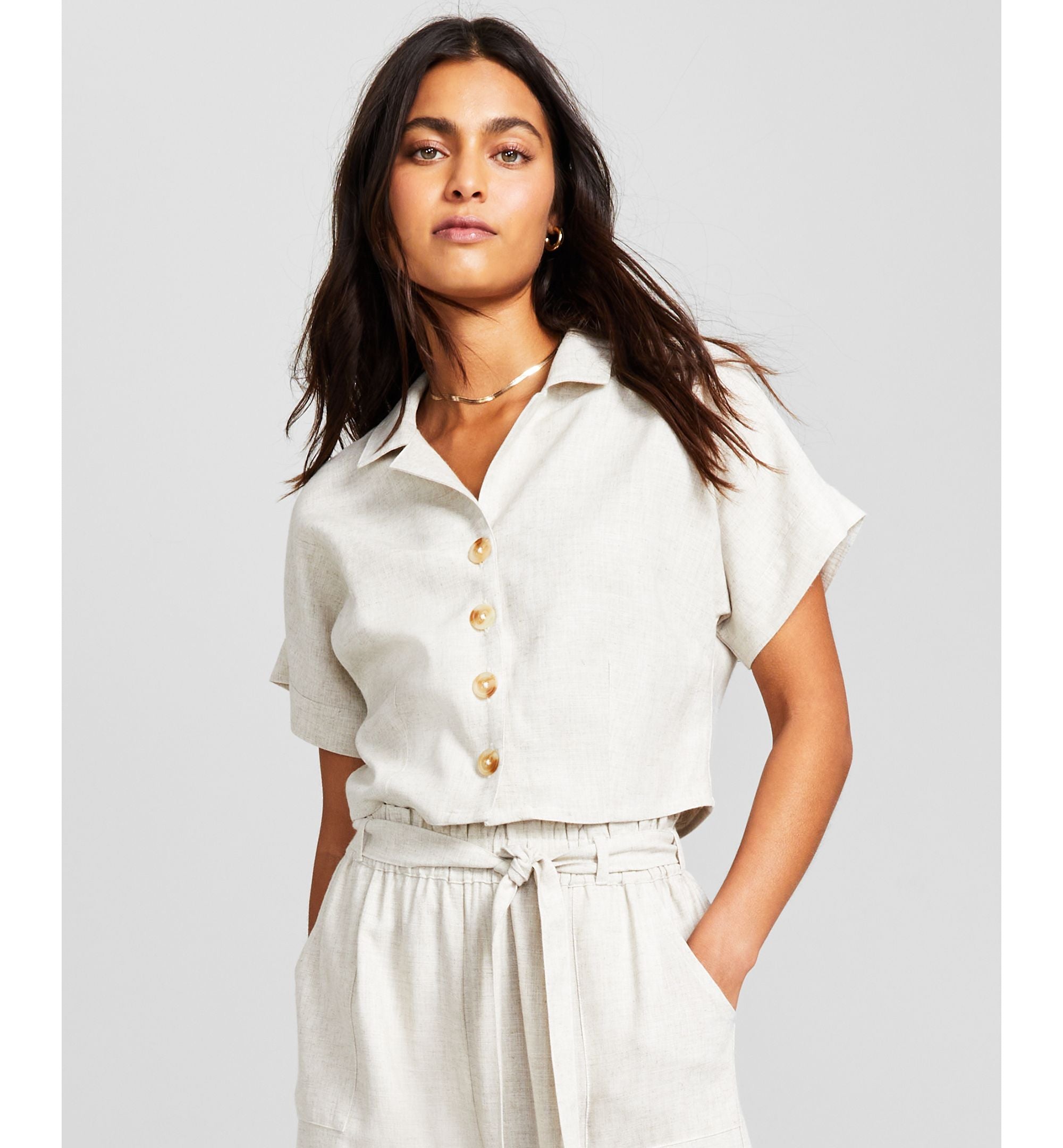 Women's Button-Front Linen Blend Shirt