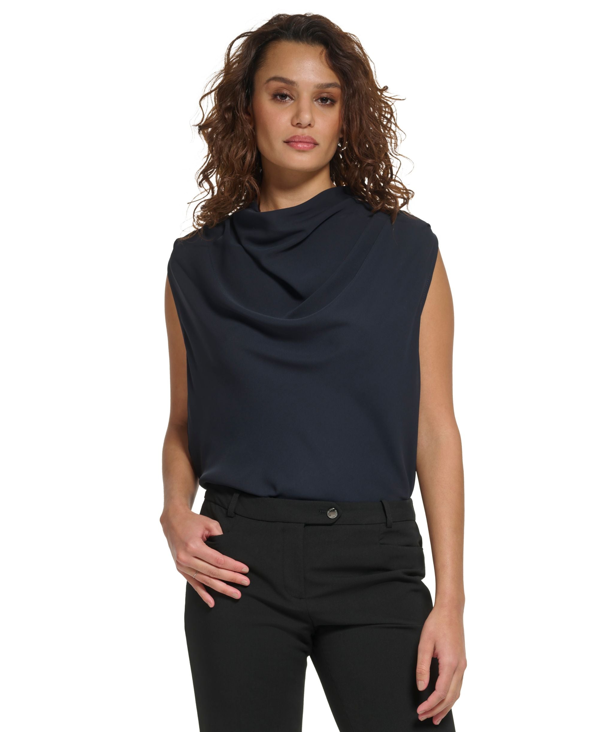 Women's Cowl-Neck Cap-Sleeve Top