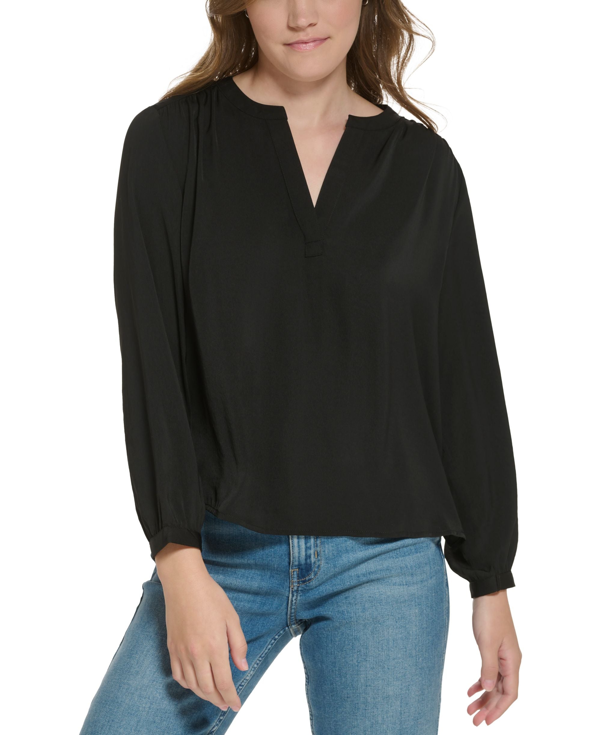 Petite Long-Sleeve Henley Top
