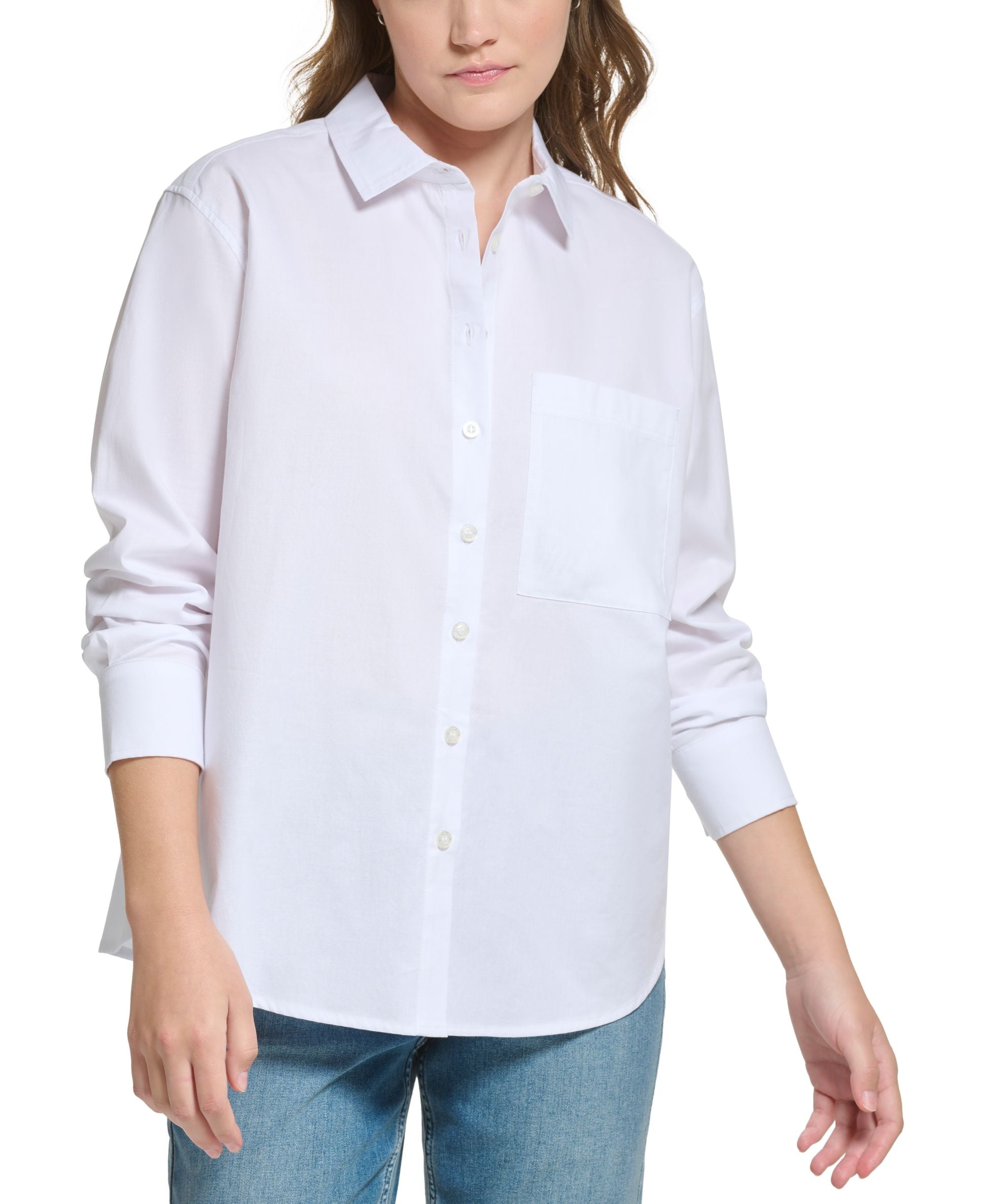 Petite Long-Sleeve Poplin Button-Down Shirt