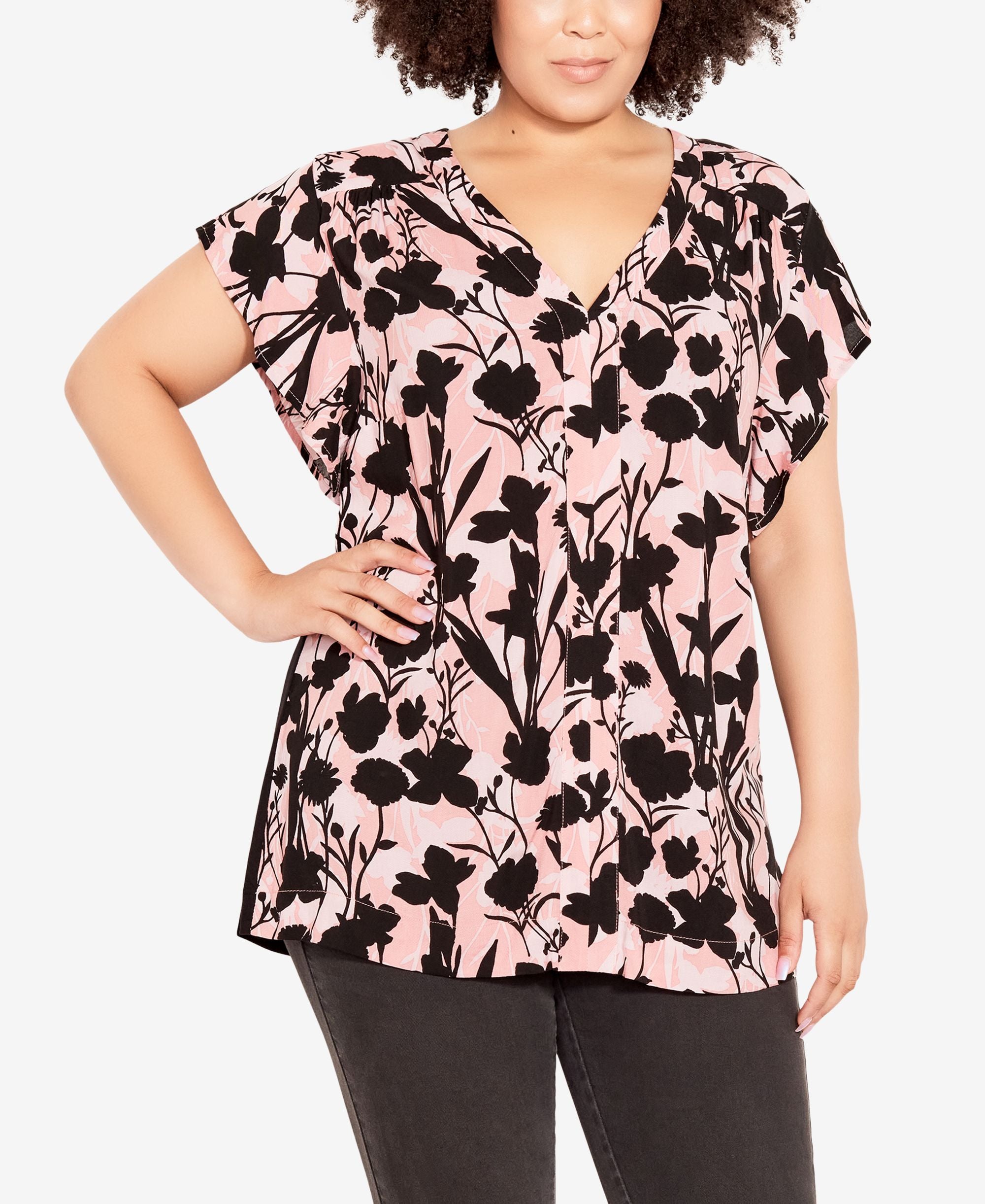 Plus Size Mixed Media Ruffle Top