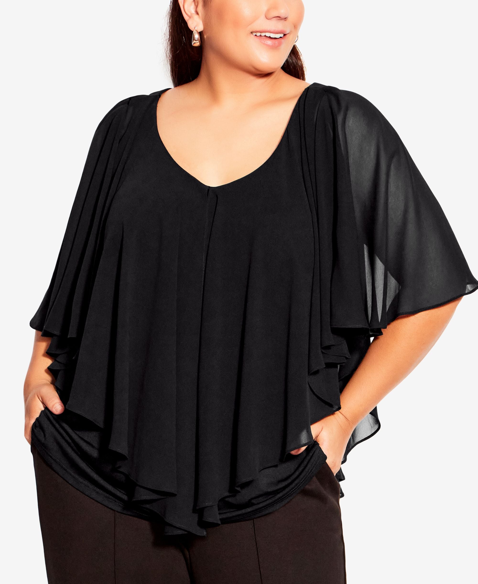 Plus Size Mira Overlay Necklace Short Ruffled Sleeve Top