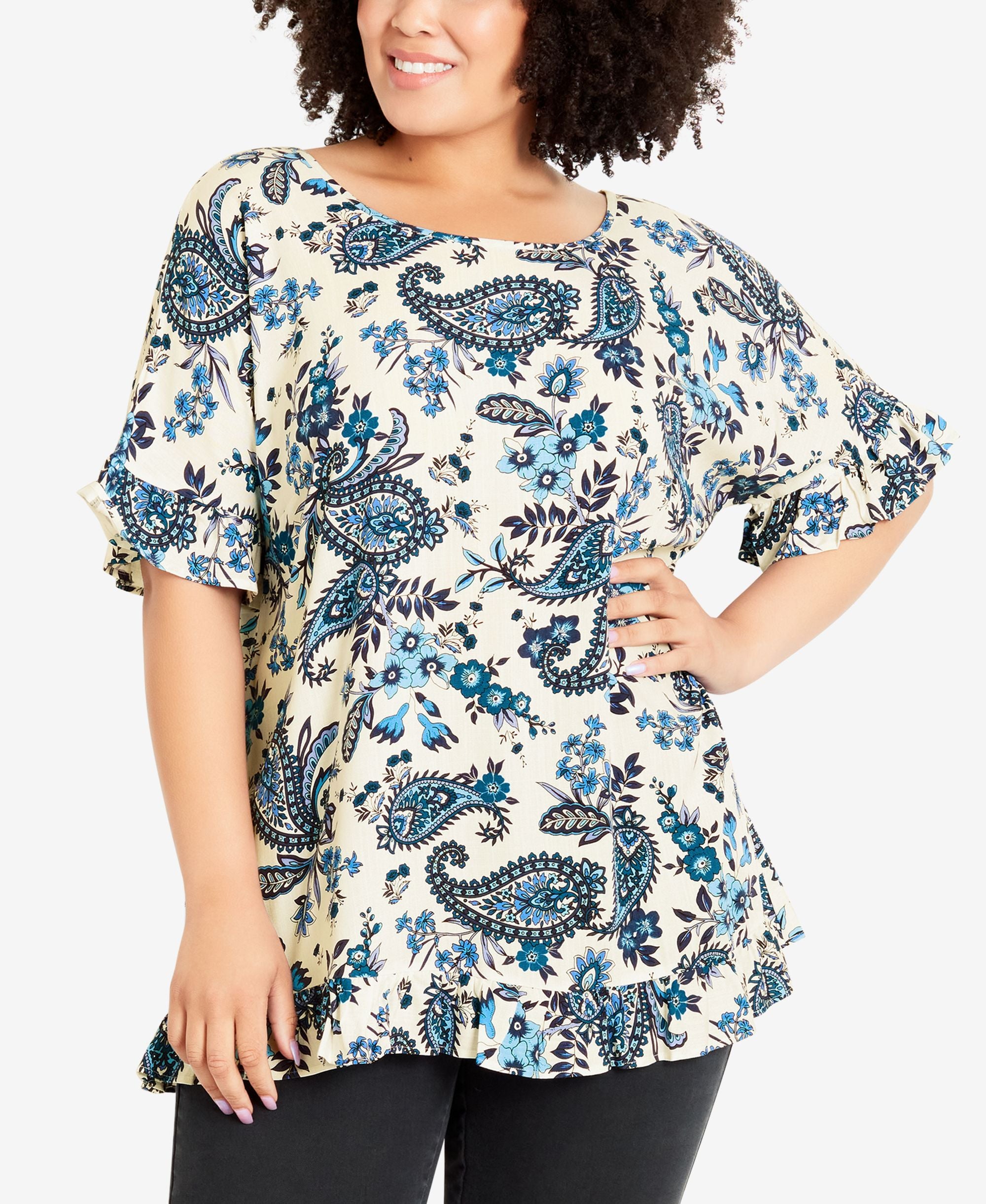 Plus Size Rivka Frill Print Top