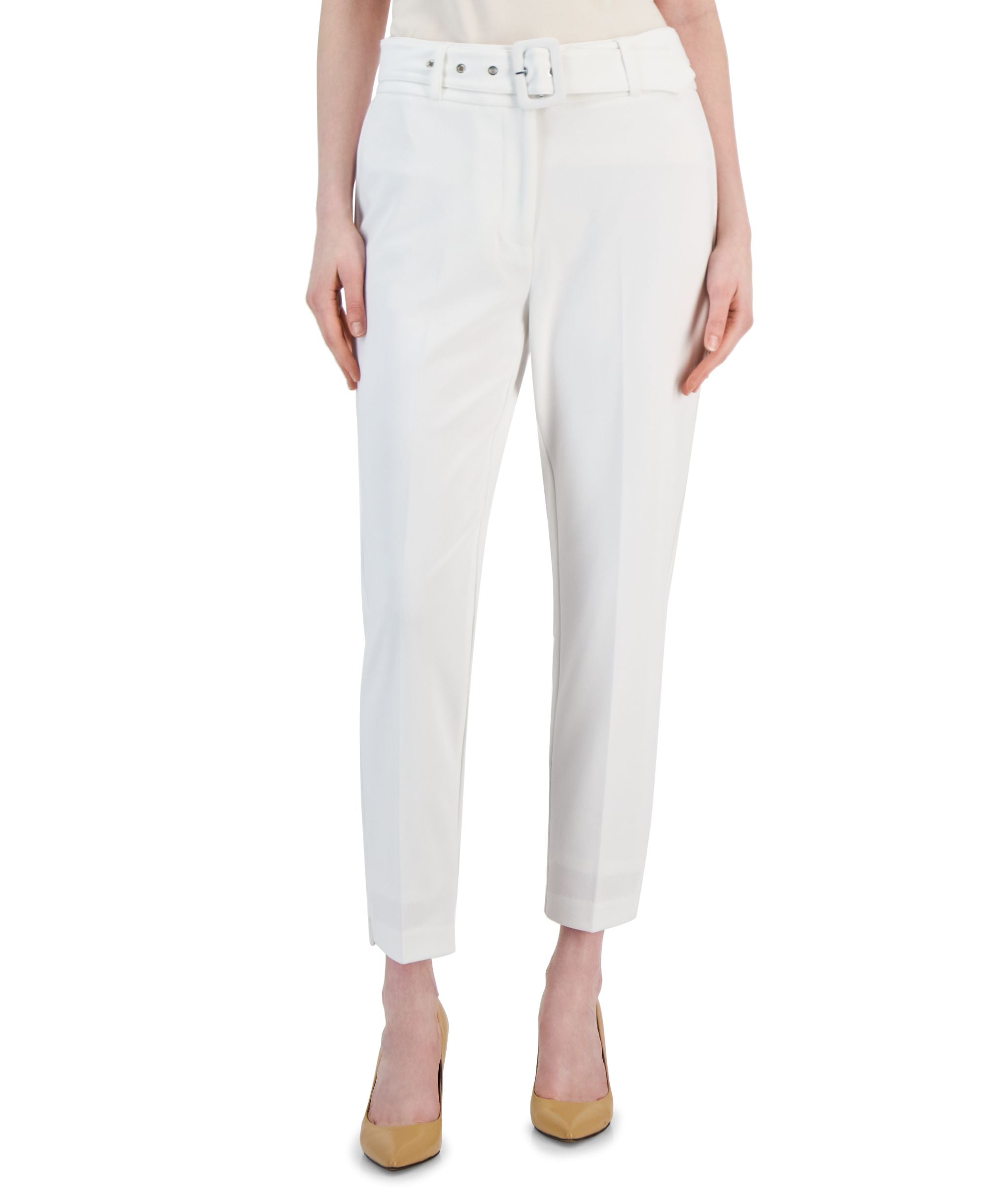 Women's Belted Slim-Leg Ankle Pants