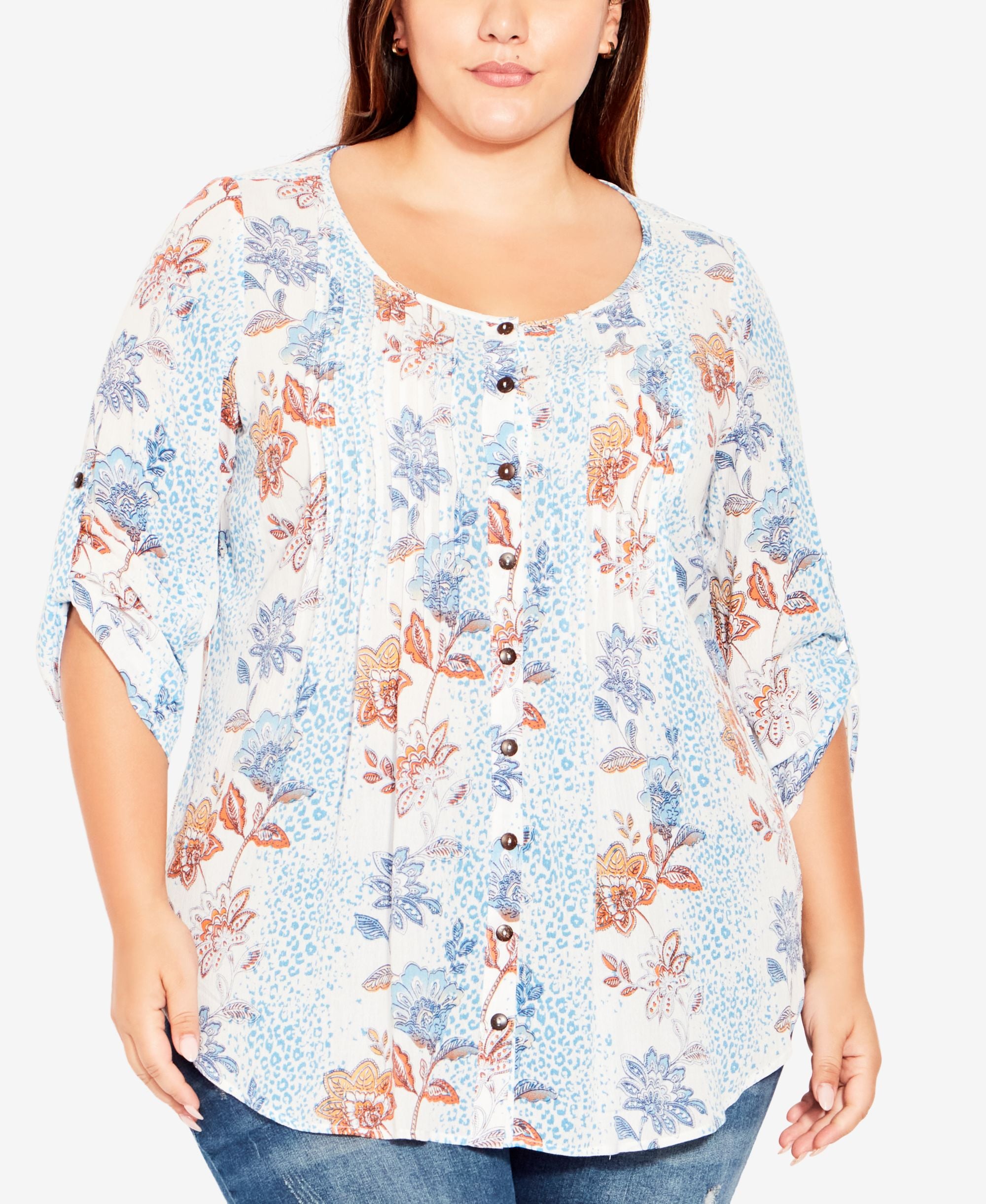 Plus Size Sandy Pintuck Print Shirt
