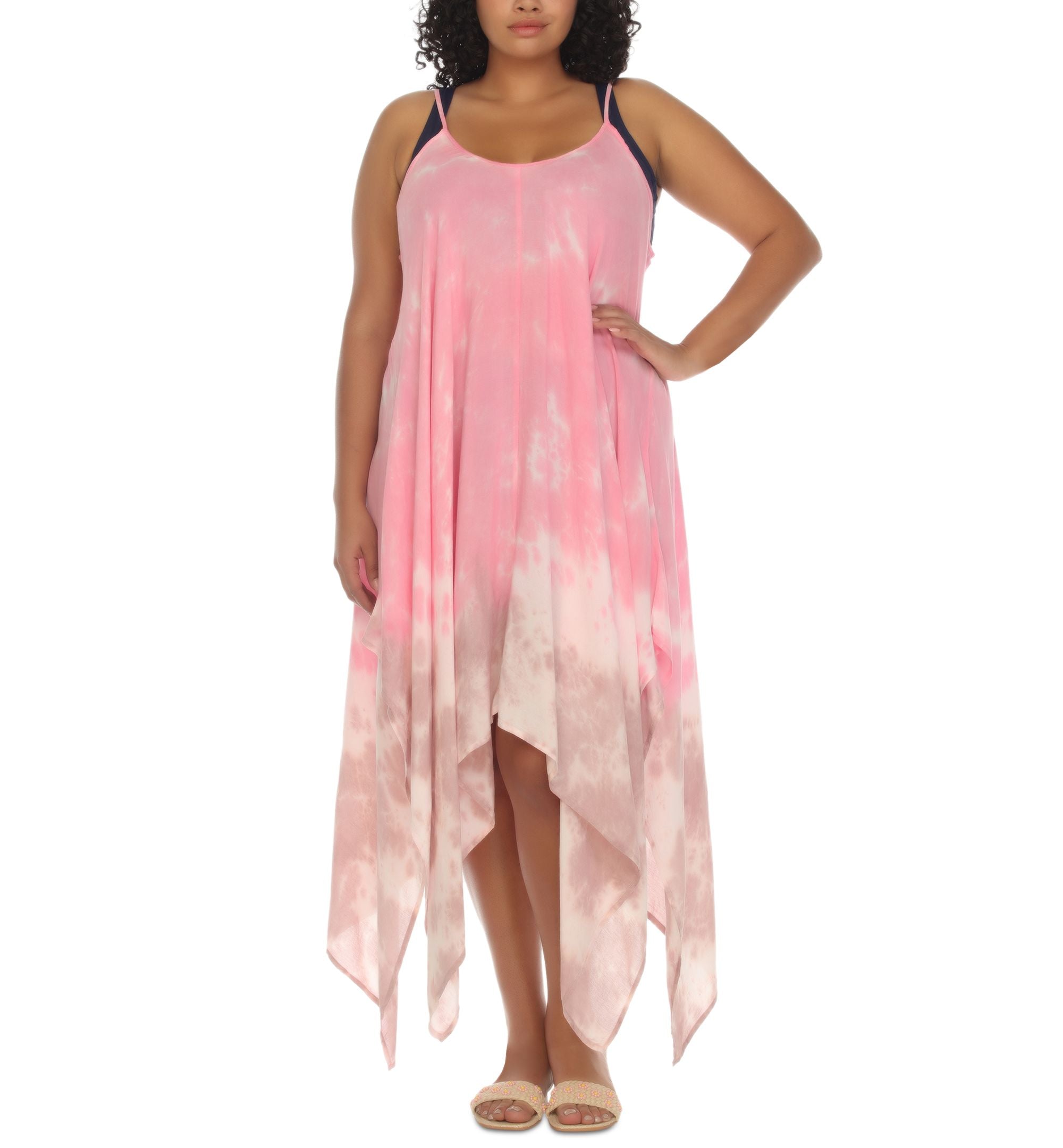 Plus Size Tie-Dyed Handkerchief Cover-Up Midi Dress