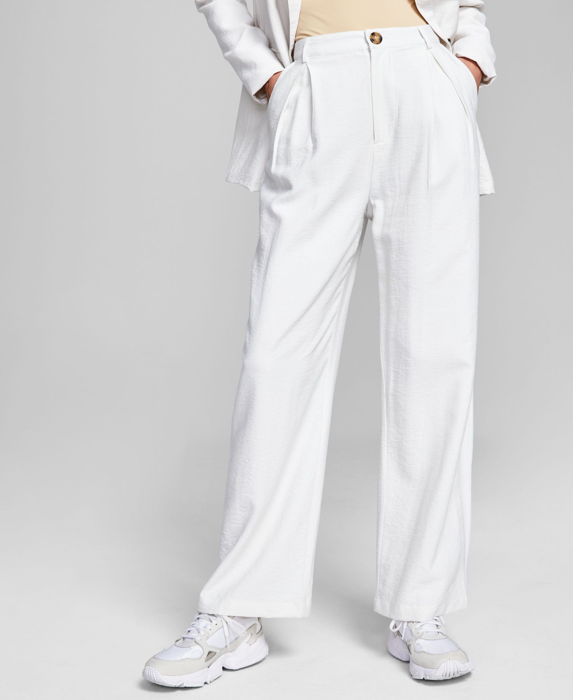 Women's High-Rise Wide-Leg Textured Trouser Pants