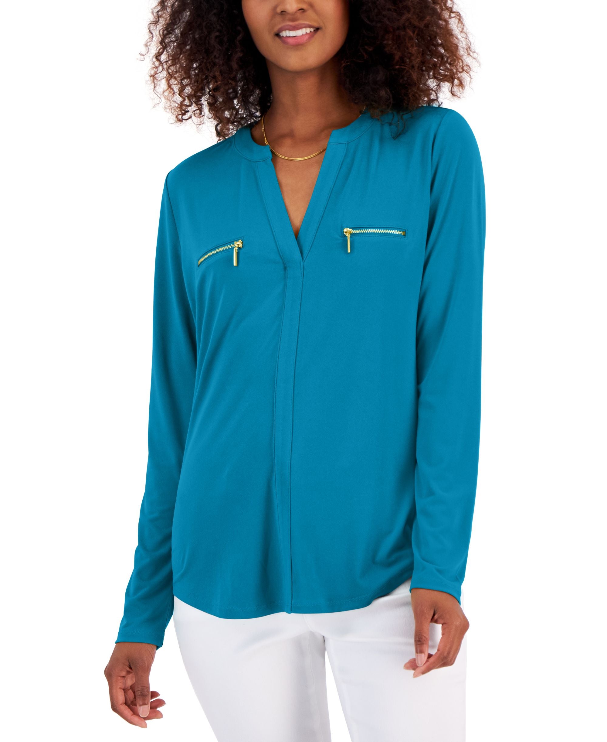 INC International Concepts Womens Zip Pocket Blouse