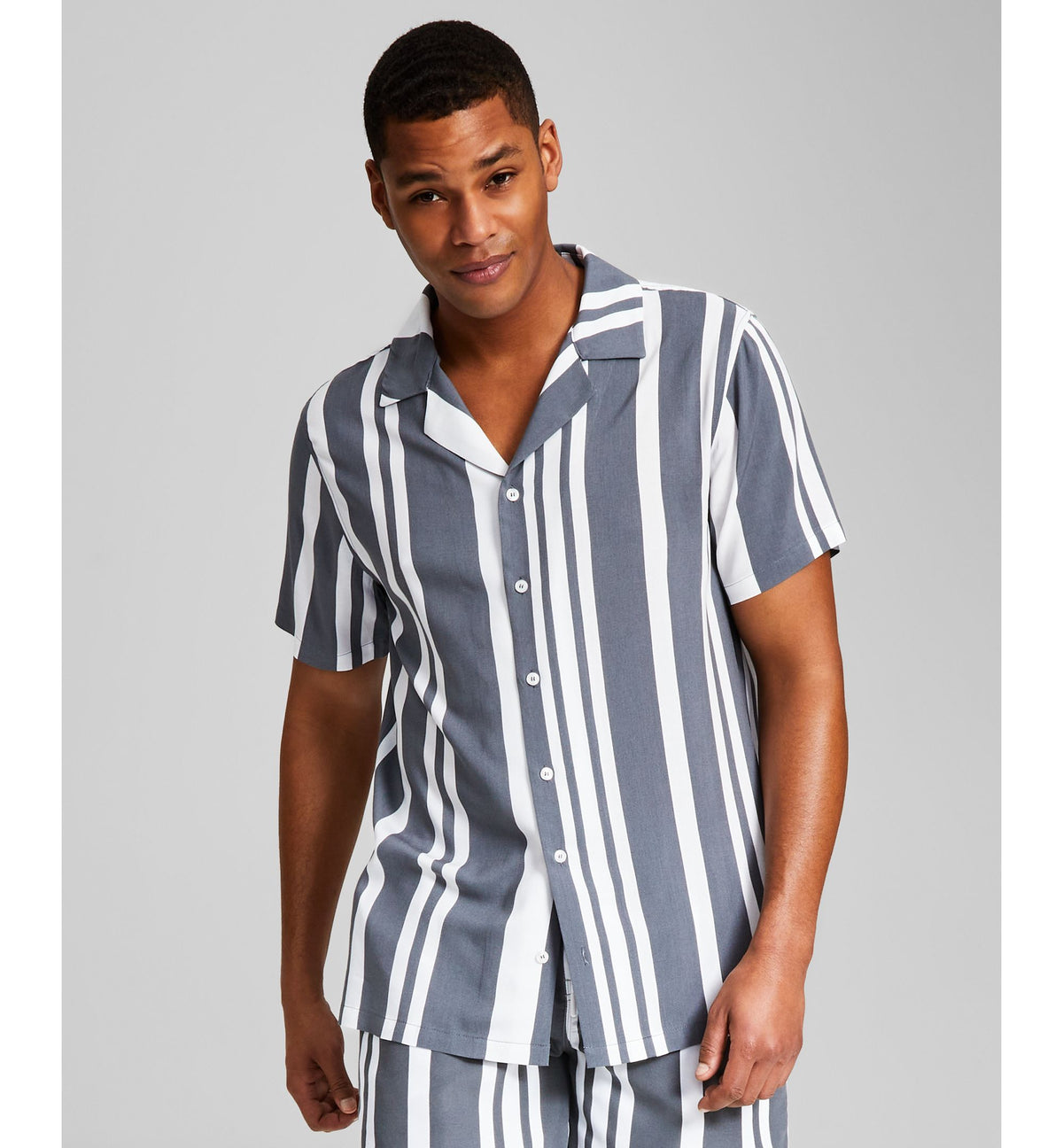 Men's Striped Woven Short Sleeve Camp Shirt