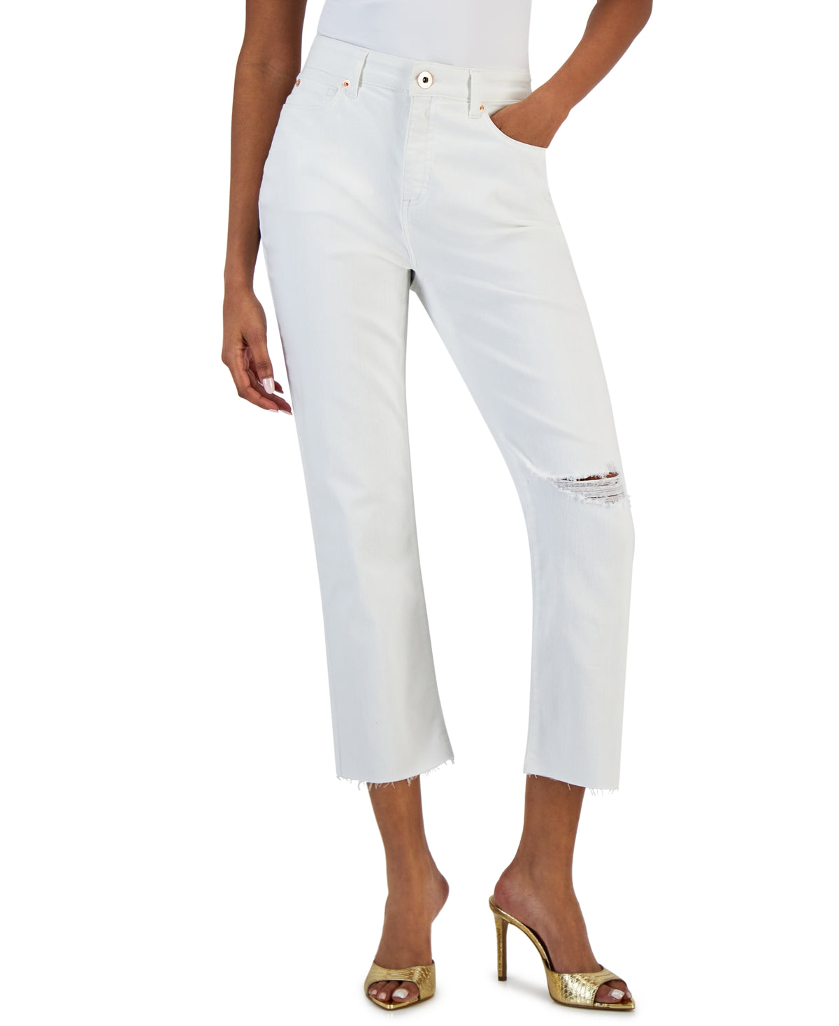 INC International Concepts Women's High-Rise Distressed Cropped Jeans