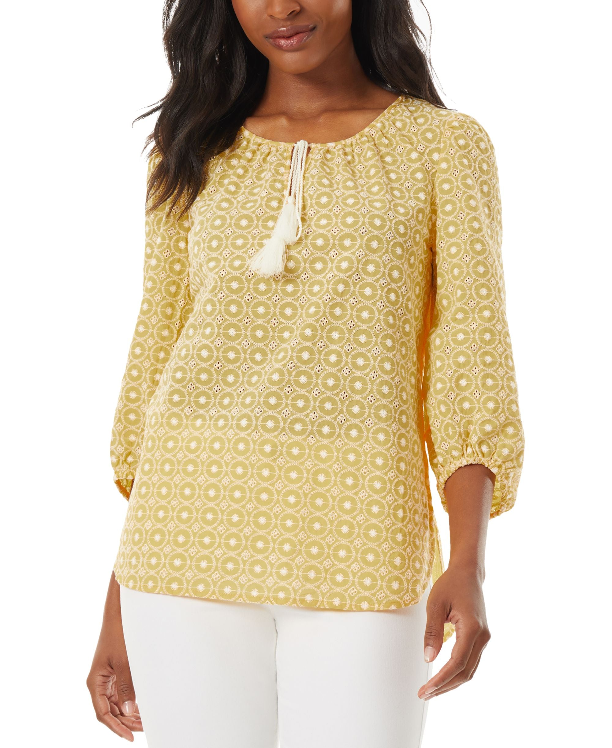 Women's Cotton Eyelet 3/4-Sleeve Top