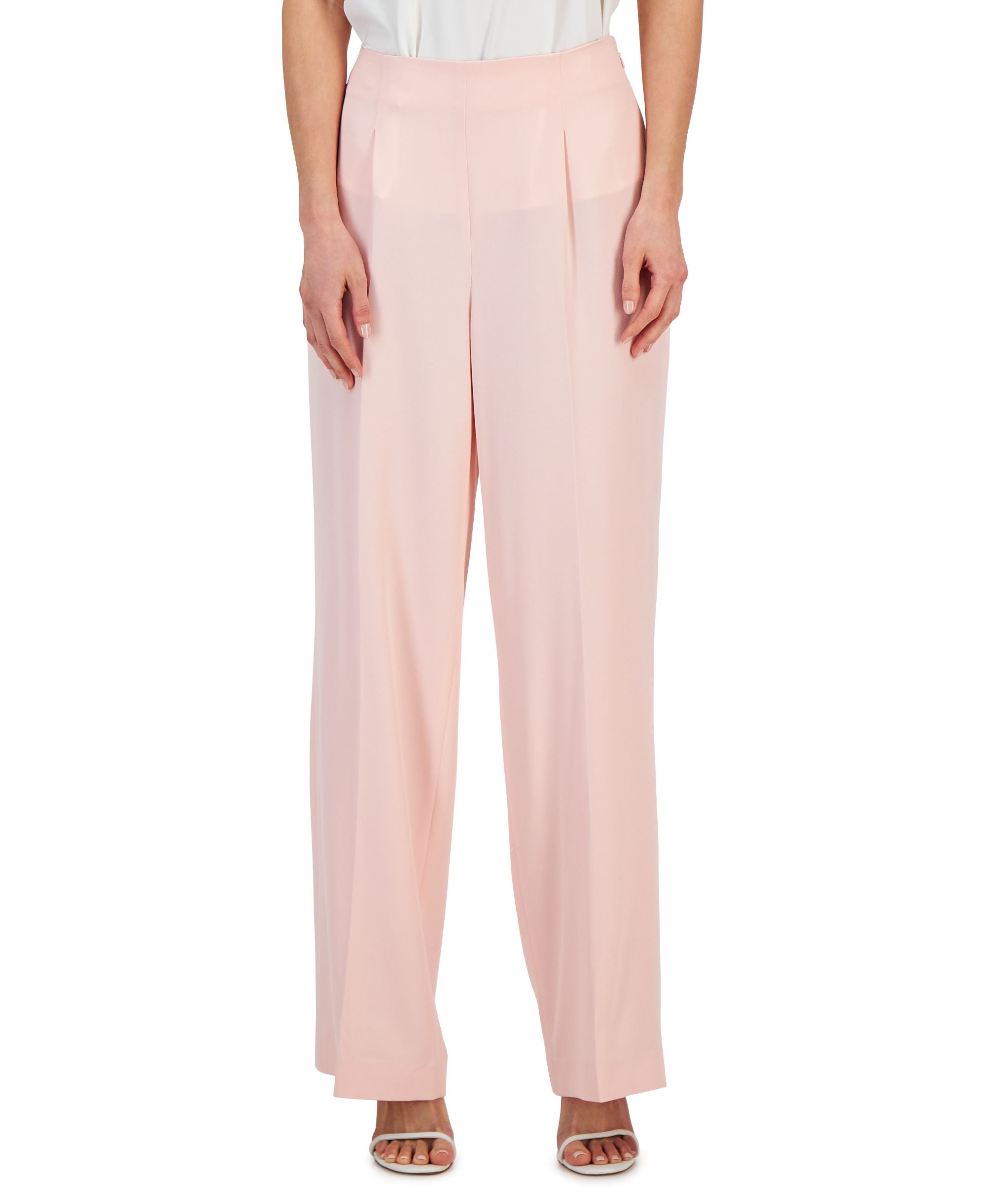 Women's Crepe De Chine High-Rise Wide-Leg Pants With Pleats