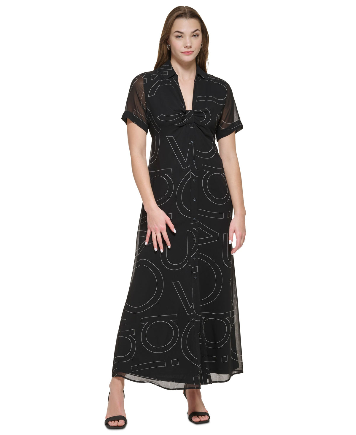 Short Sleeve Logo Midi Shirtdress