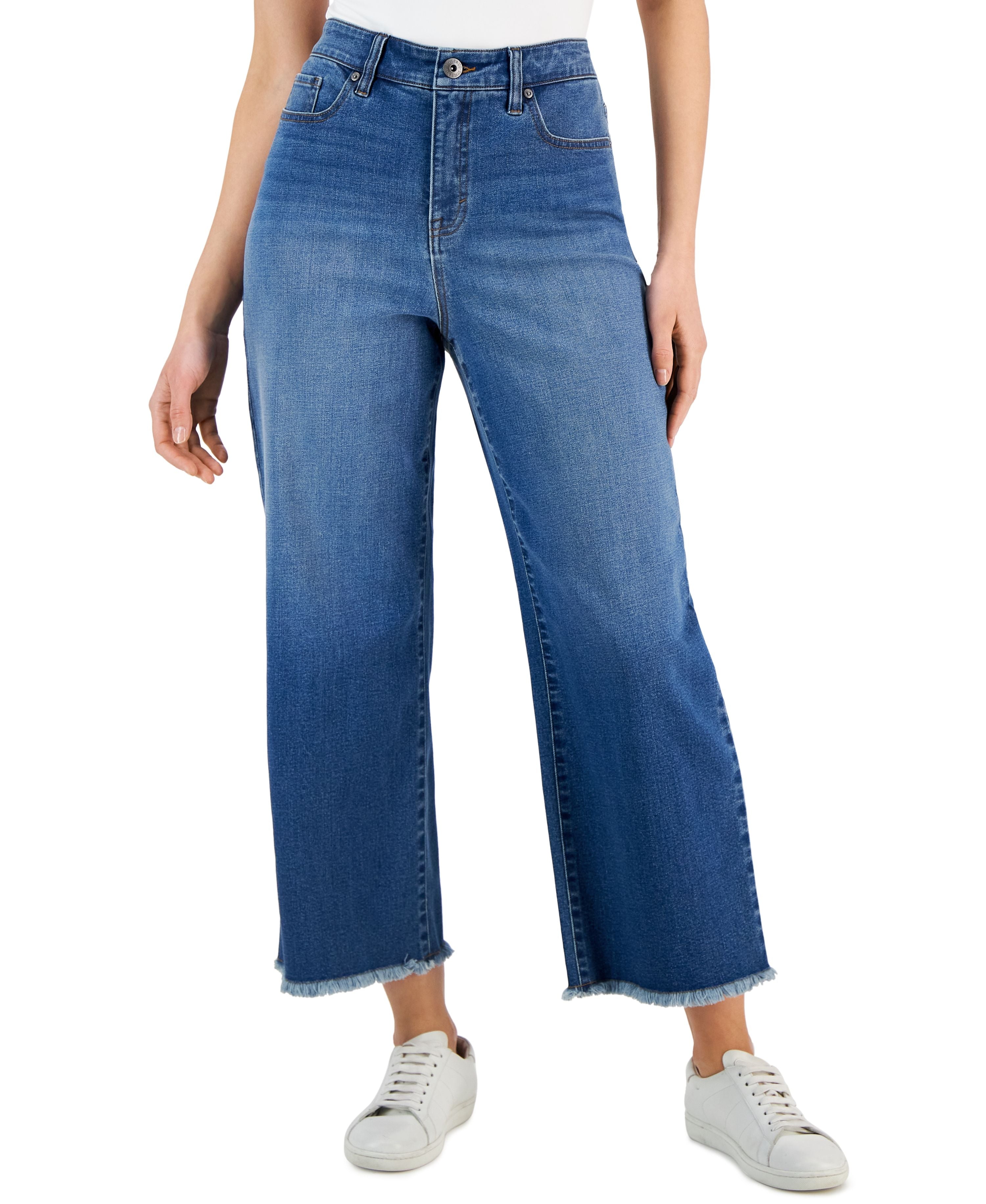 Women's High-Rise Wide-Leg Raw-Hem Ankle Jeans