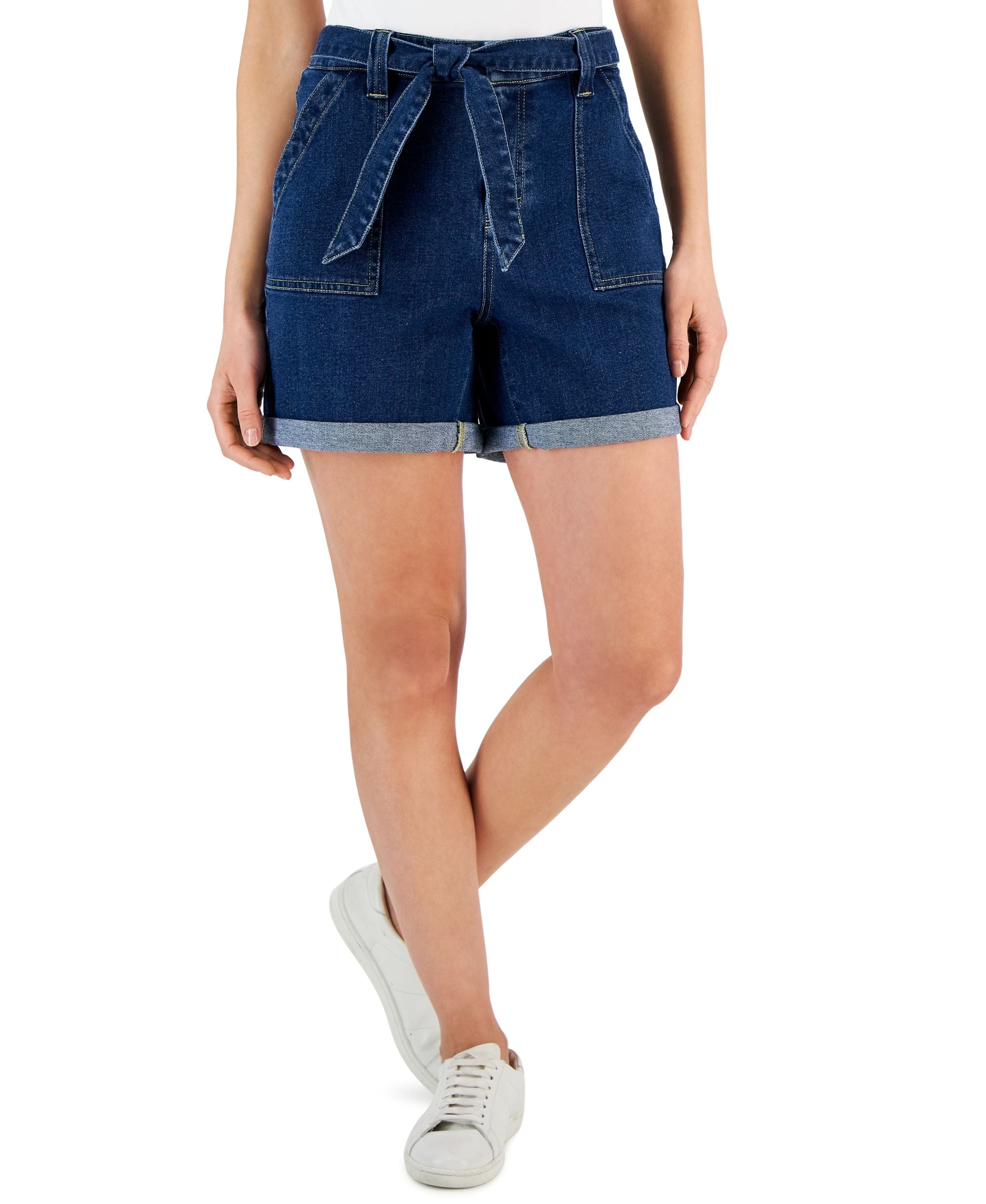 Women's Mid-Rise Belted Cuff Shorts