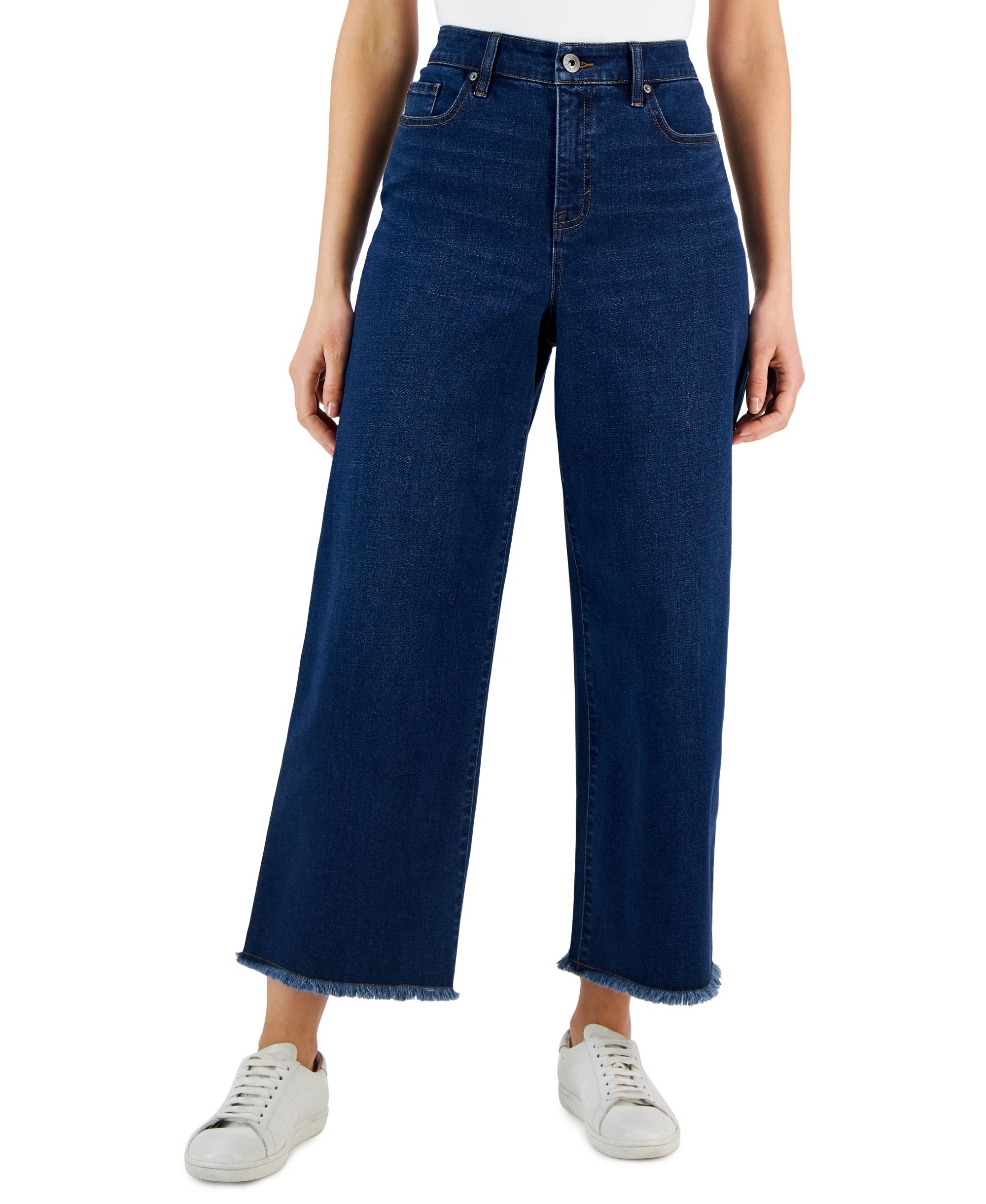 Women's High-Rise Wide-Leg Raw-Hem Ankle Jeans