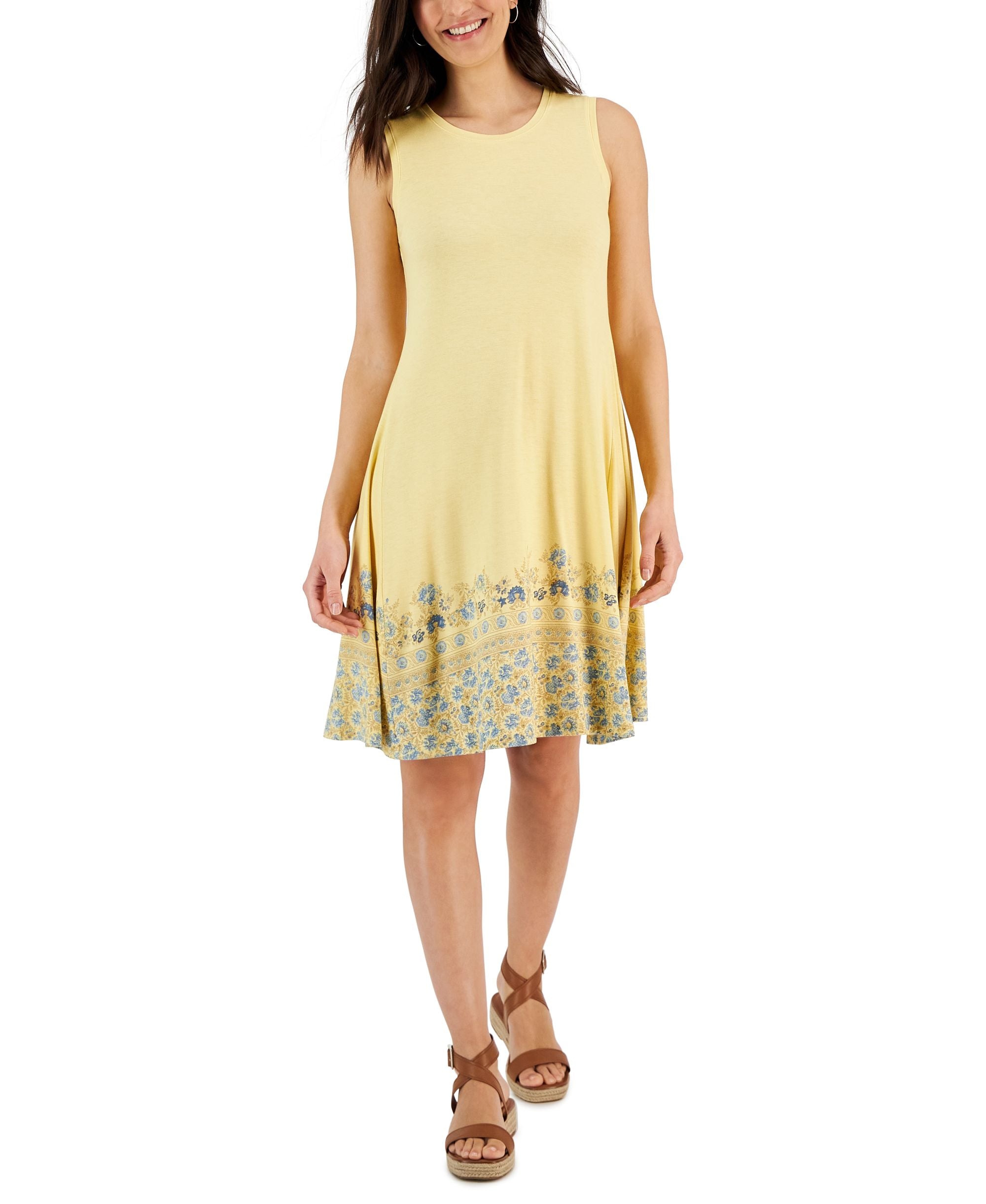 Petite Border-Print Sleeveless Flip-Flop Dress