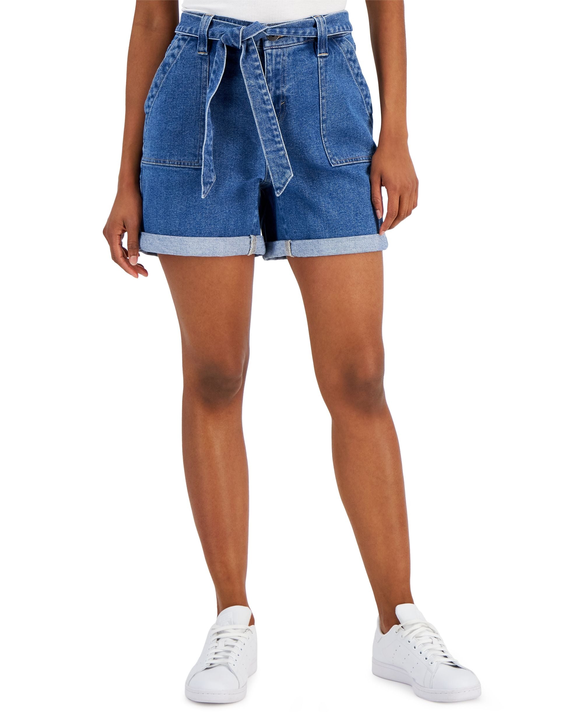 Women's Mid-Rise Belted Cuff Shorts