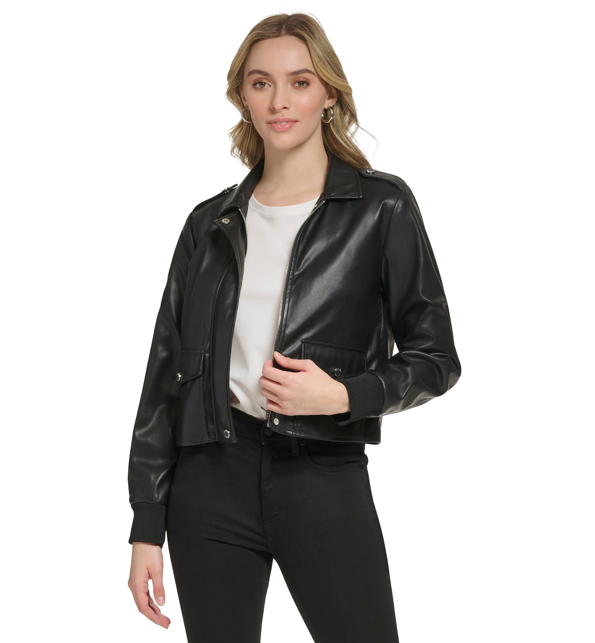 Cropped Faux-Leather Jacket