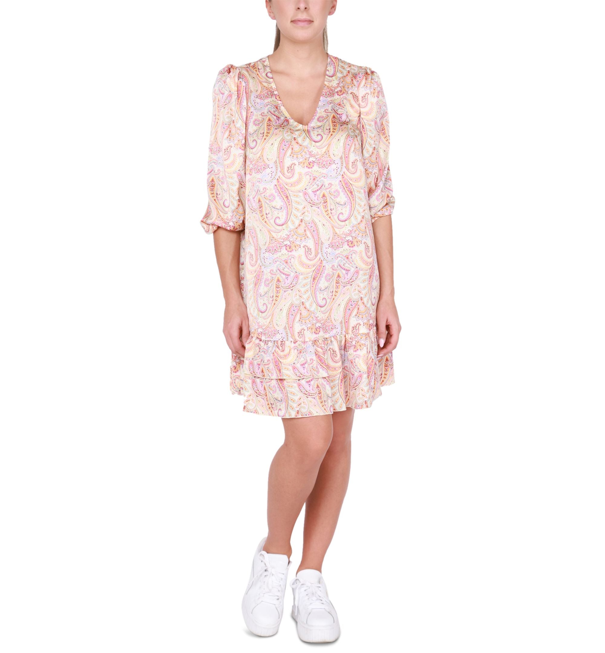 Light Satin V-Neck Ruffled-Hem Mini Dress