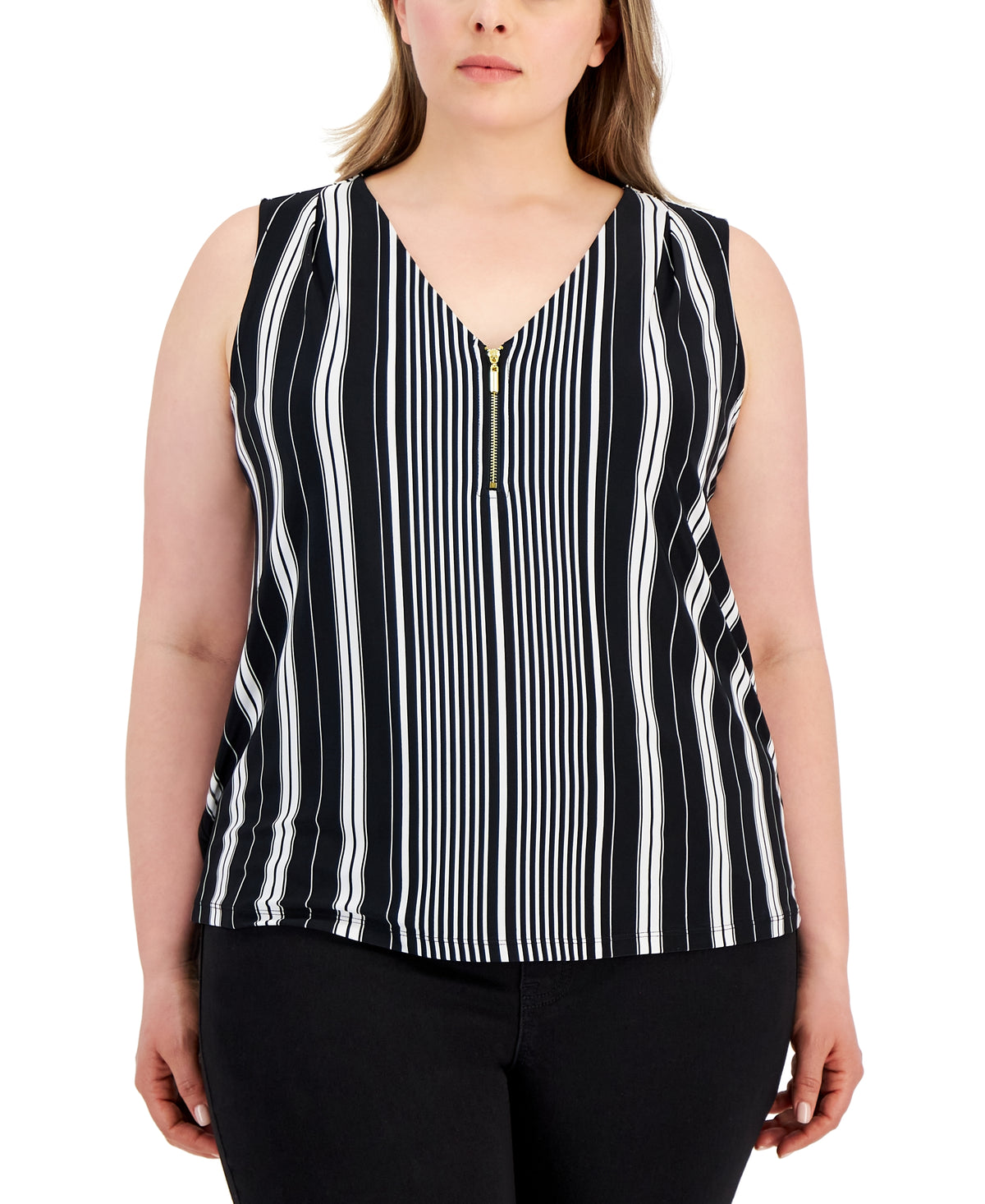 Plus Size Striped Half-Zip Top
