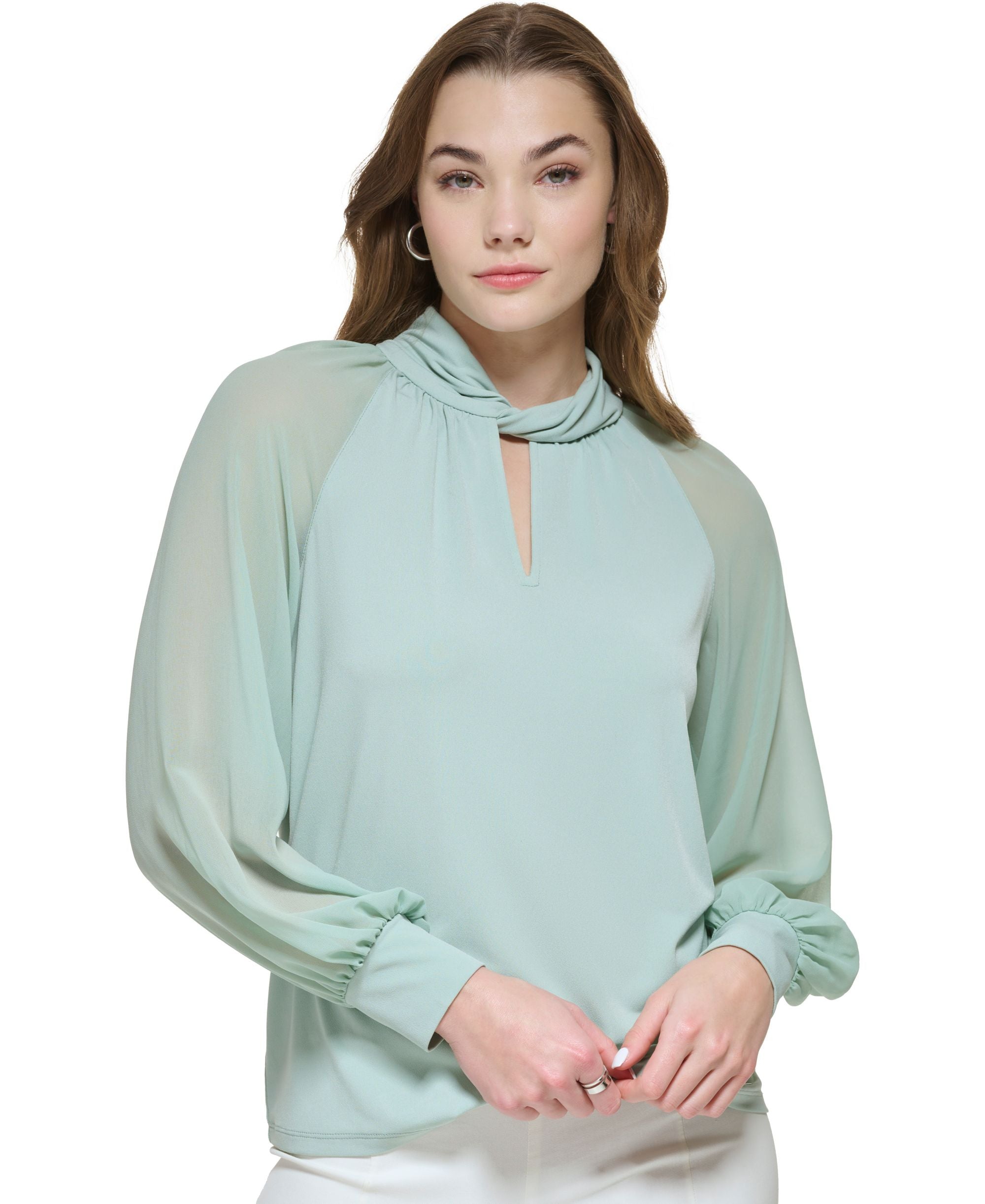 Women's Chiffon-Sleeve Twist-Neck Blouse